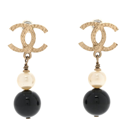 Chanel Pearl Bead CC Drop Earrings Black Gold 1 of 4