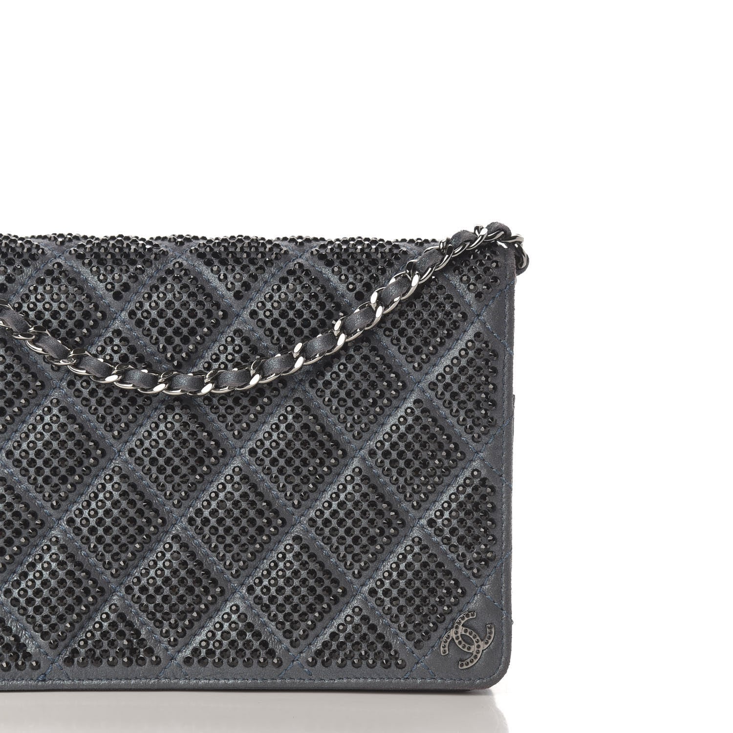 Chanel Crystal Quilted Wallet On Chain WOC Blue 13 of 13