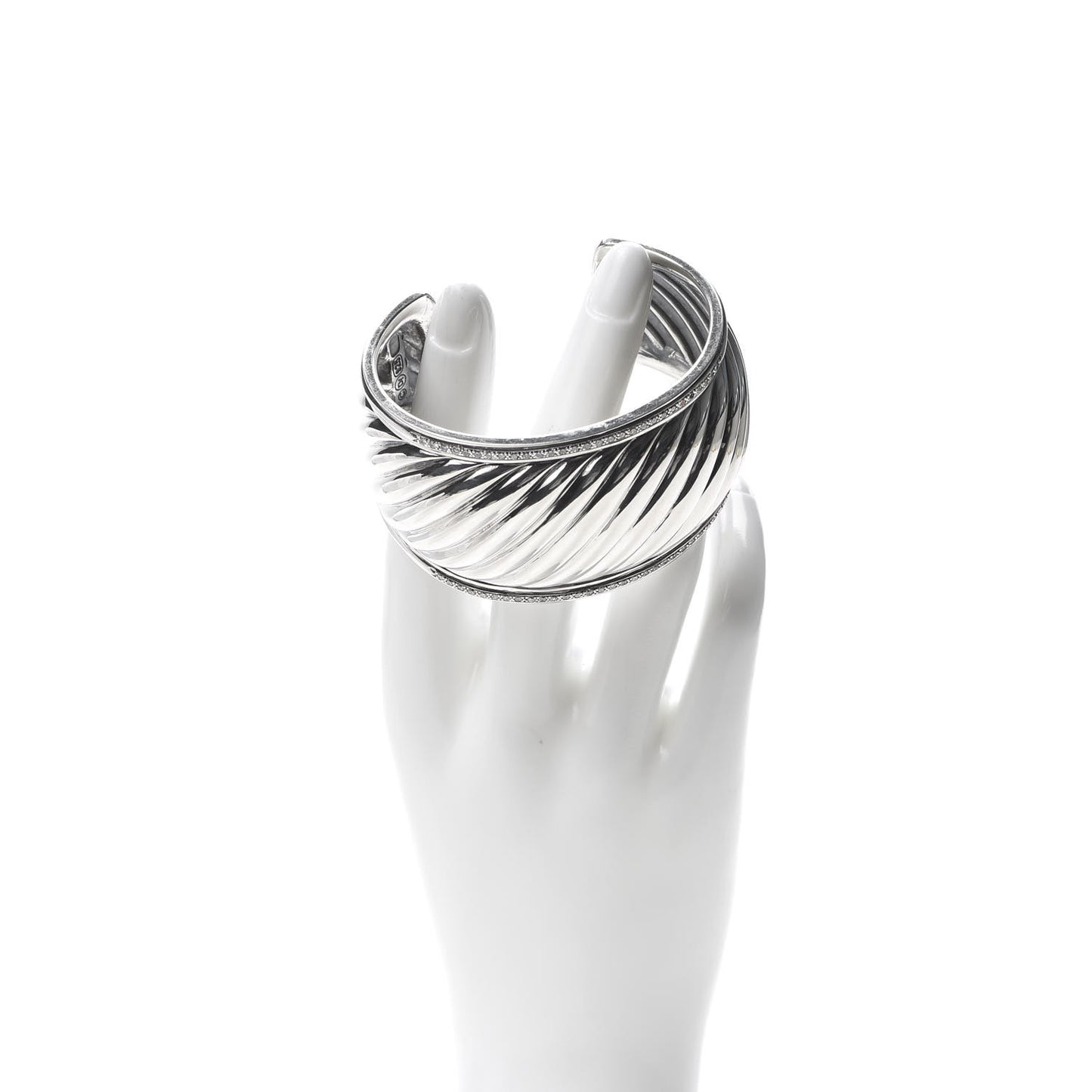 Sterling Silver Diamond 41mm Sculpted Cable Cuff Bracelet