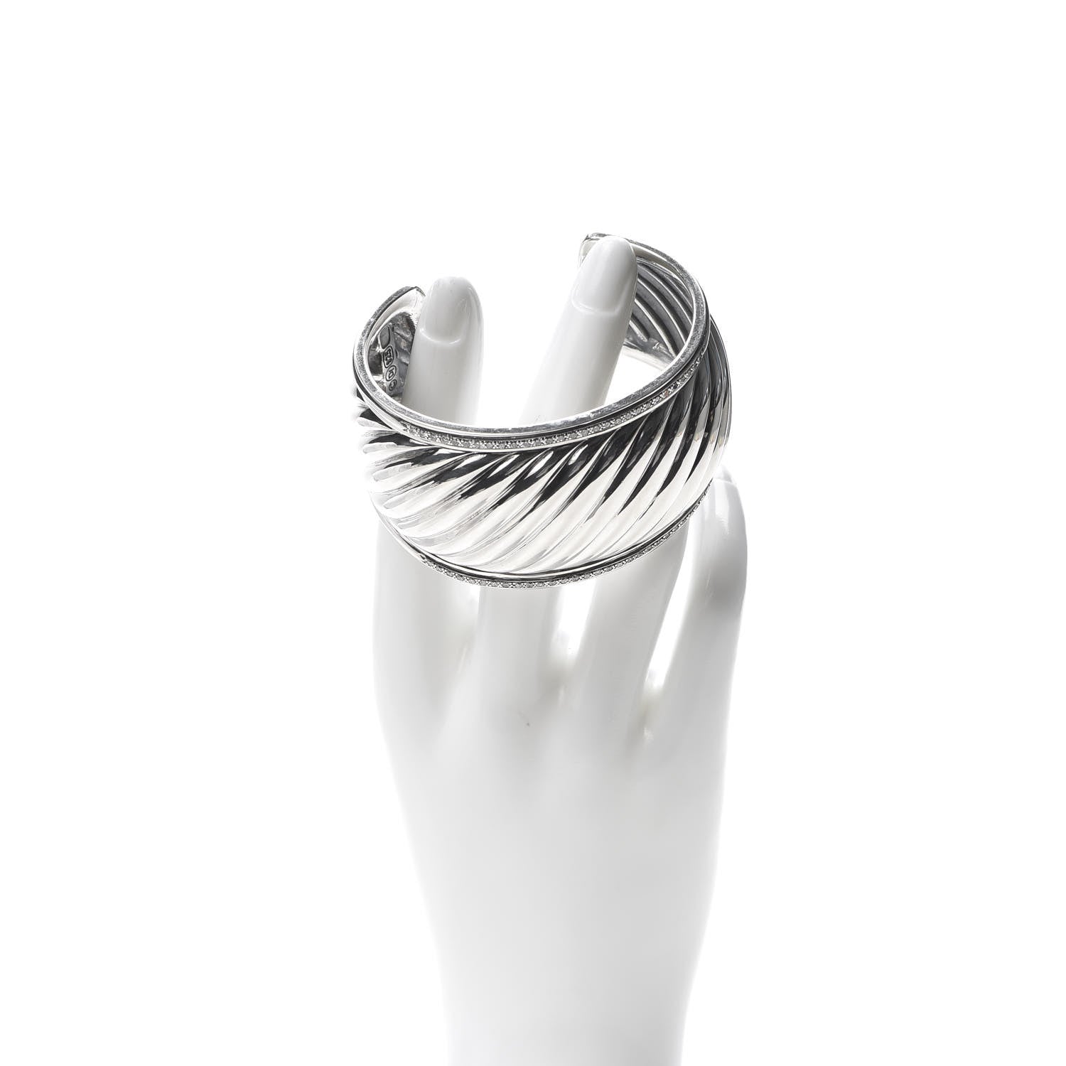 David Yurman Sterling Silver Diamond 41mm Sculpted Cable Cuff Bracelet 2 of 4