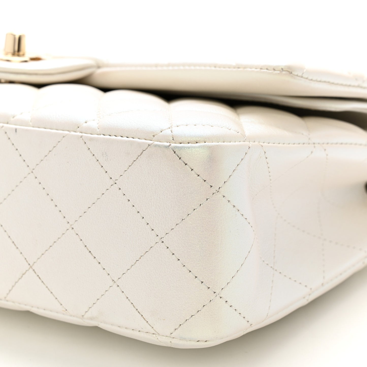 Iridescent Calfskin Quilted Medium Double Flap White