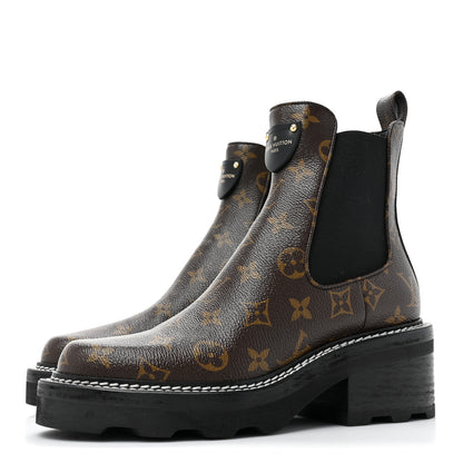Louis Vuitton Patent Monogram LV Beaubourg Ankle Boots 37.5 Black 4 of 13