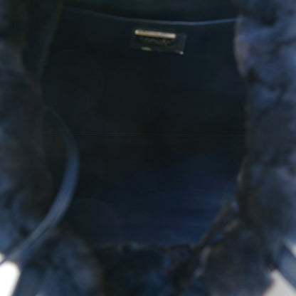 Chanel Rabbit Fur Quilted Pattern Shopping Tote Navy 6 of 9