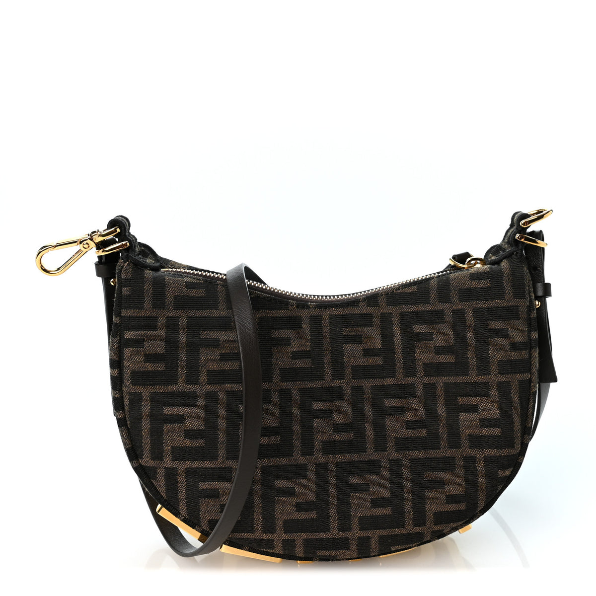 Fendi Fabric Jacquard Vitello Grace FF 1974 Mini Fendigraphy Hobo Bag Tobacco Moro Ebano 1 of 9