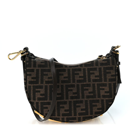 Fendi Fabric Jacquard Vitello Grace FF 1974 Mini Fendigraphy Hobo Bag Tobacco Moro Ebano 1 of 9