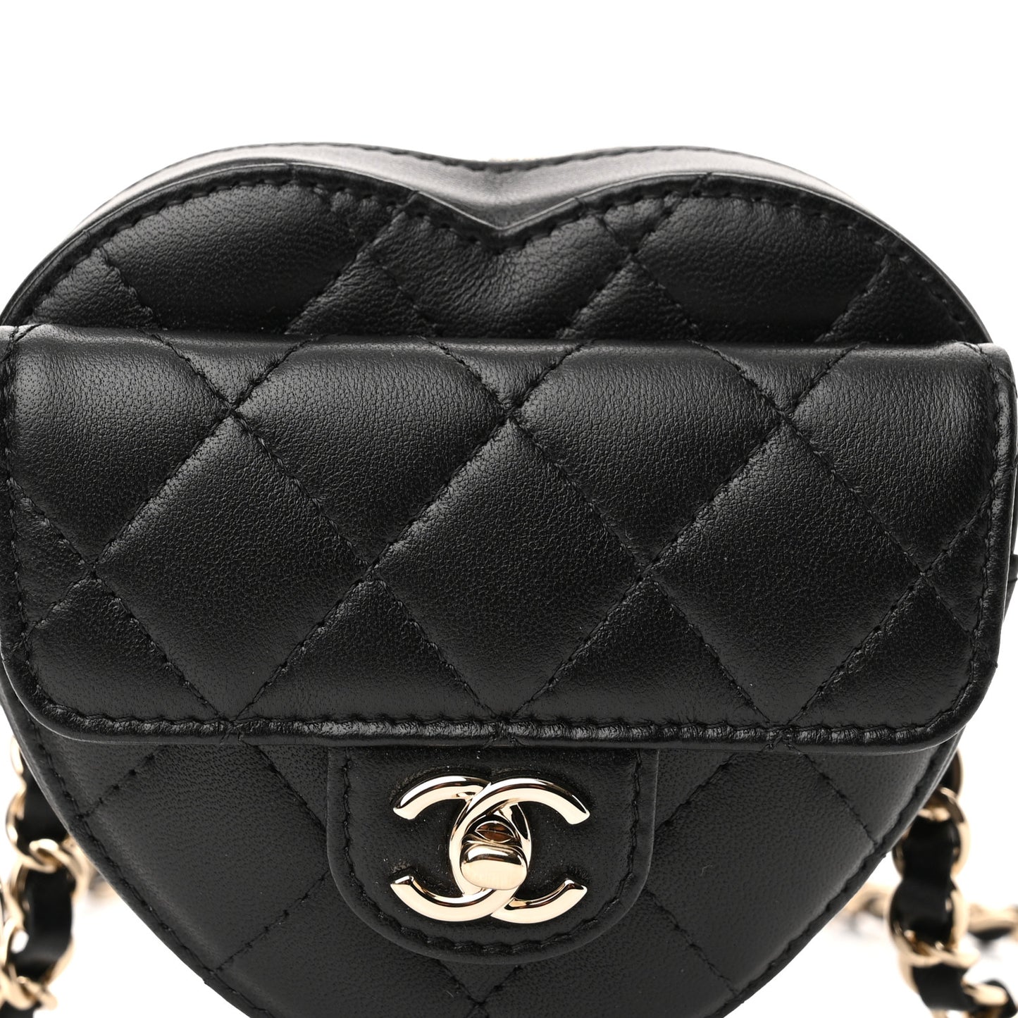 Lambskin Quilted CC In Love Heart Waist Belt Bag With Chain Black