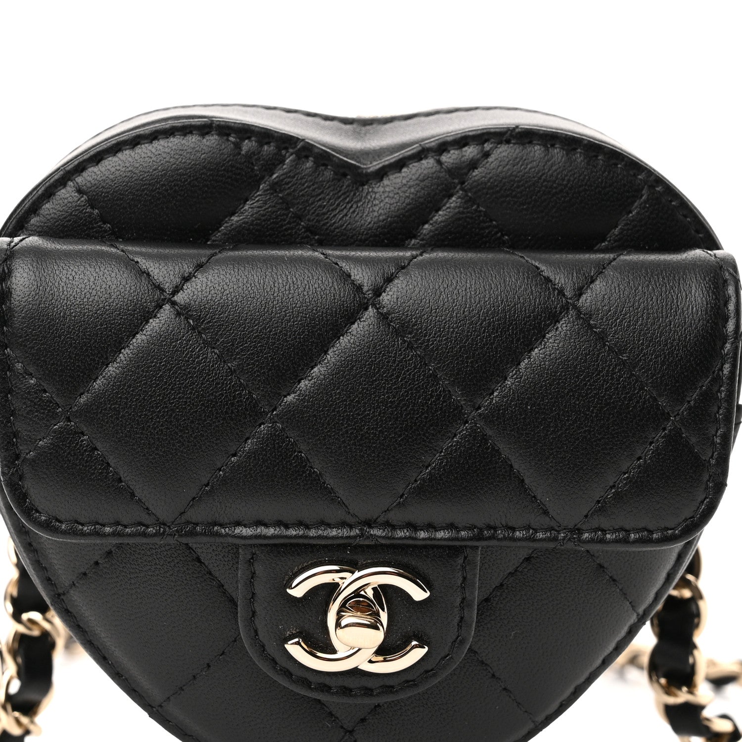 Chanel Lambskin Quilted CC In Love Heart Waist Belt Bag With Chain Black 8 of 11