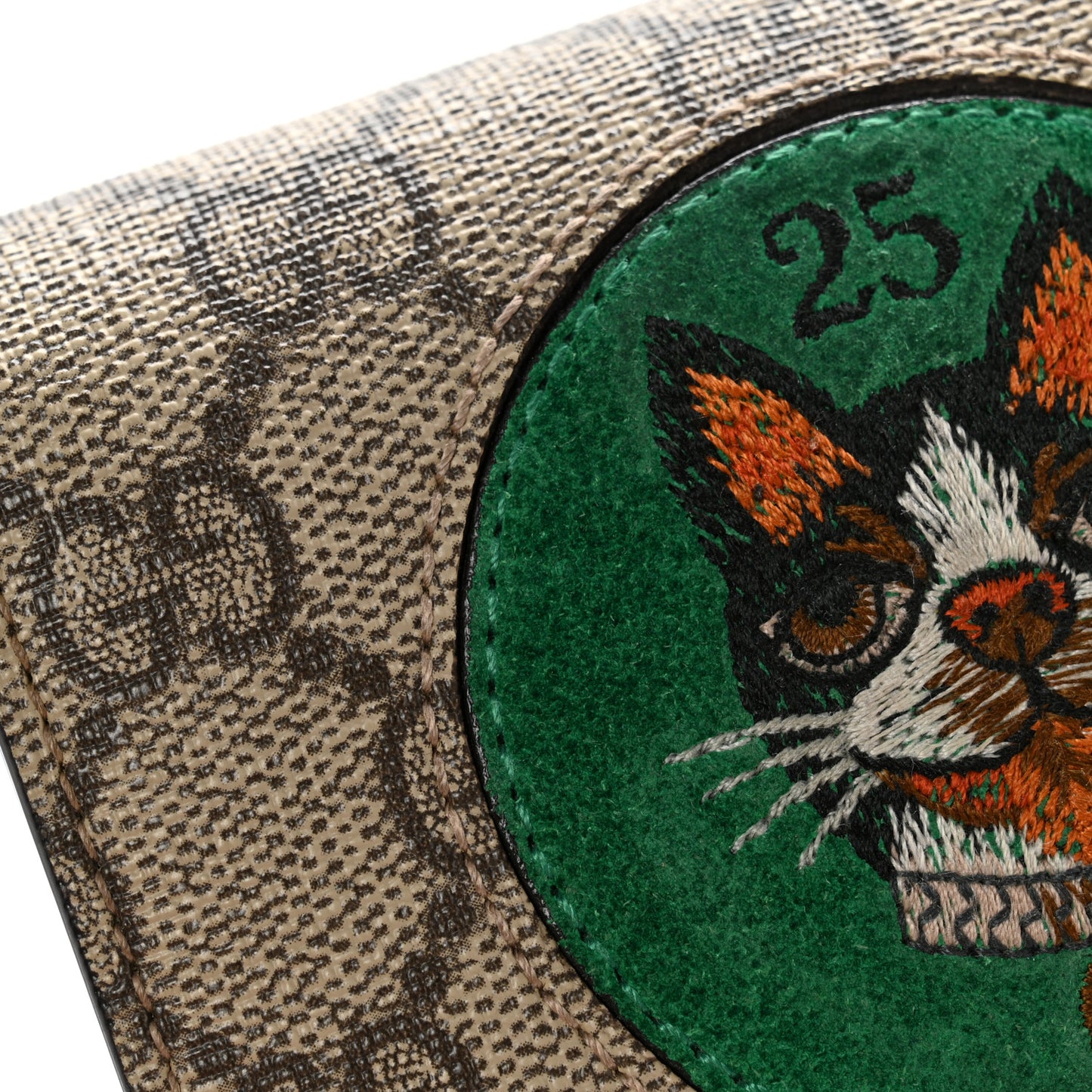 GG Supreme Monogram Bosco Patch Card Case Wallet Beige Green