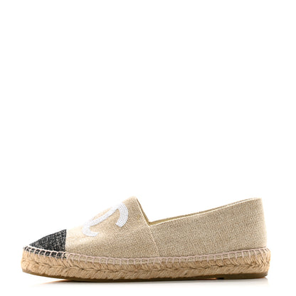 Chanel Toile Sequin CC Espadrilles 39 Beige Black 1 of 11