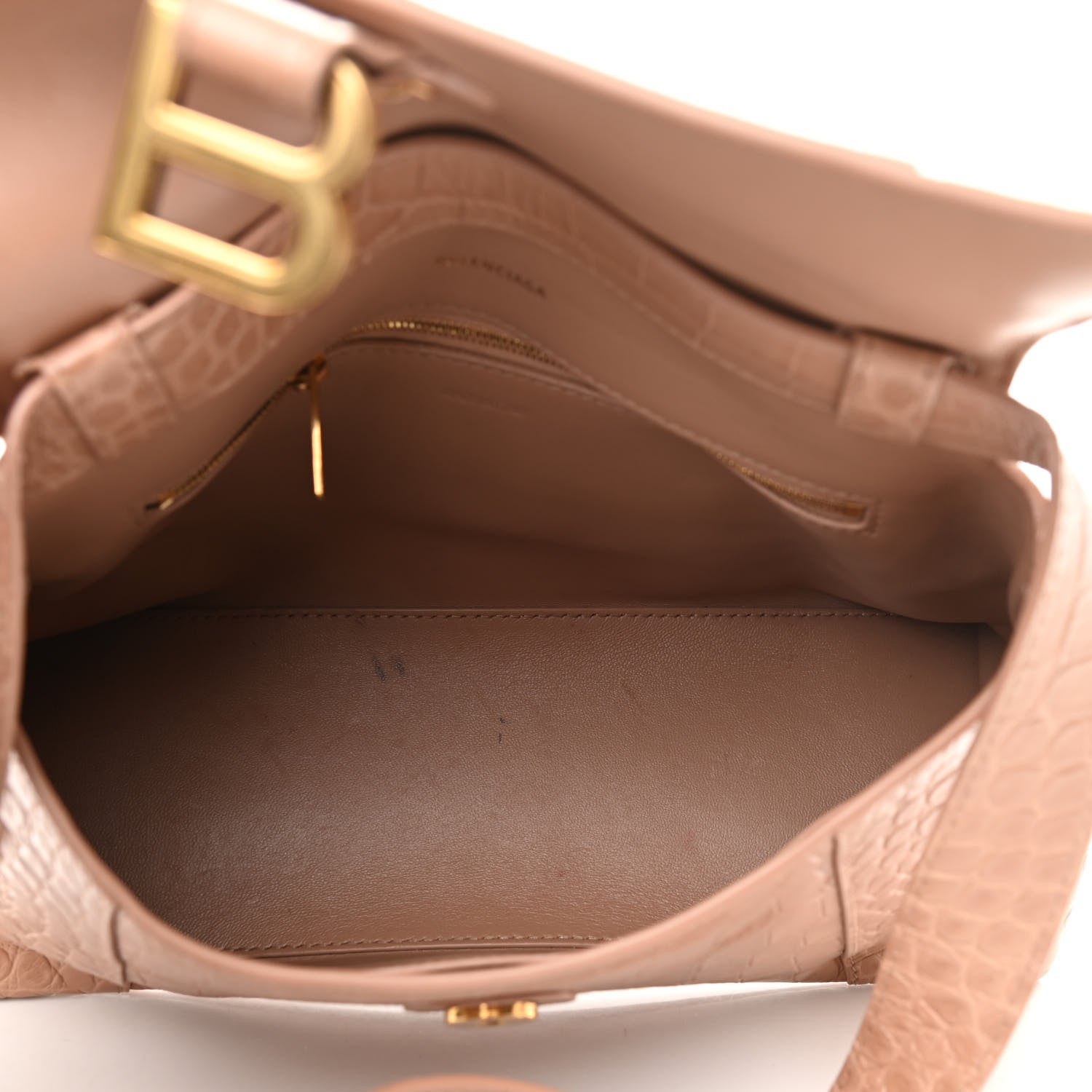 Balenciaga Extra Supple Calfskin Crocodile Embossed Small Downtown Shoulder Bag Nude Beige 5 of 10