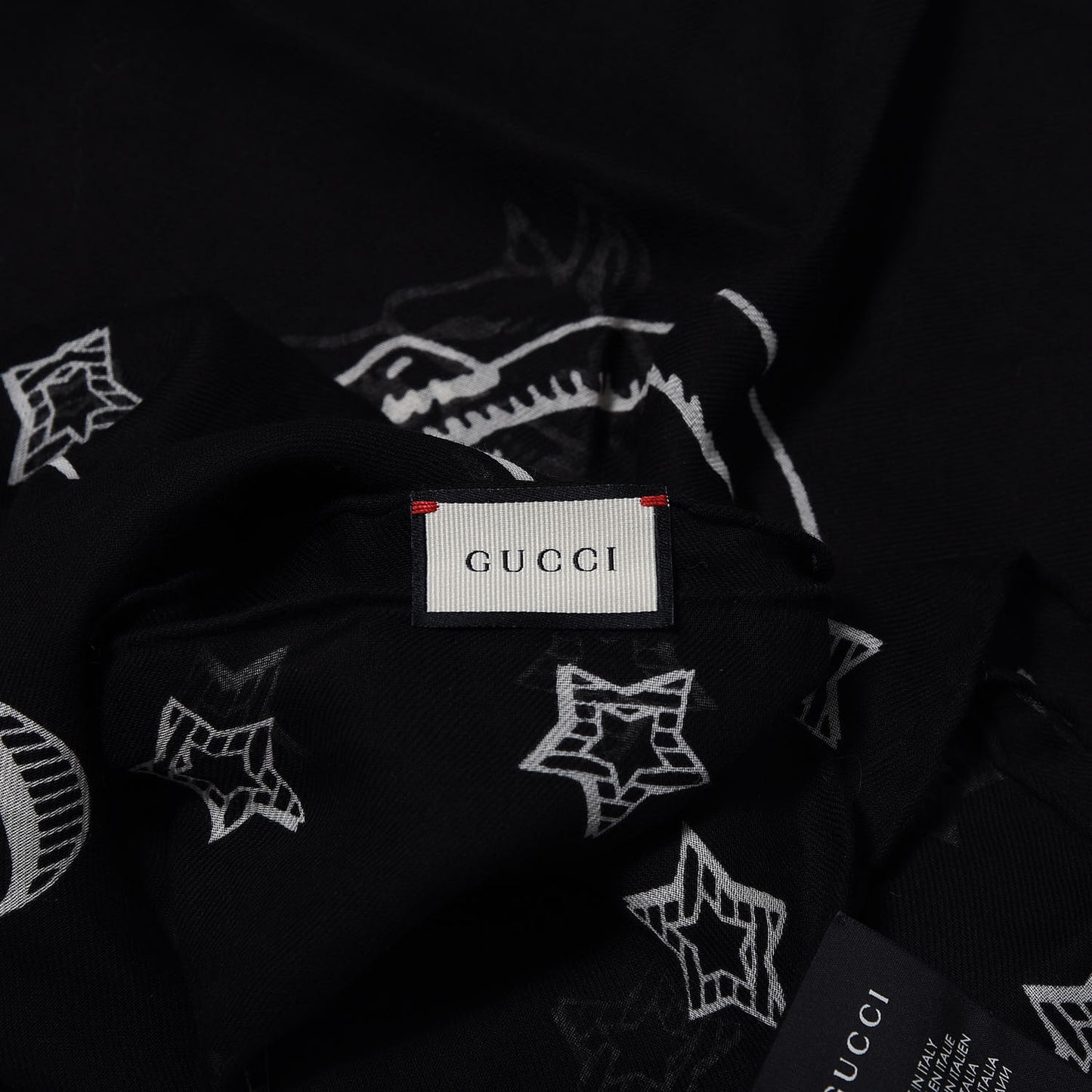 Cotton Dragon Print Square Scarf Black