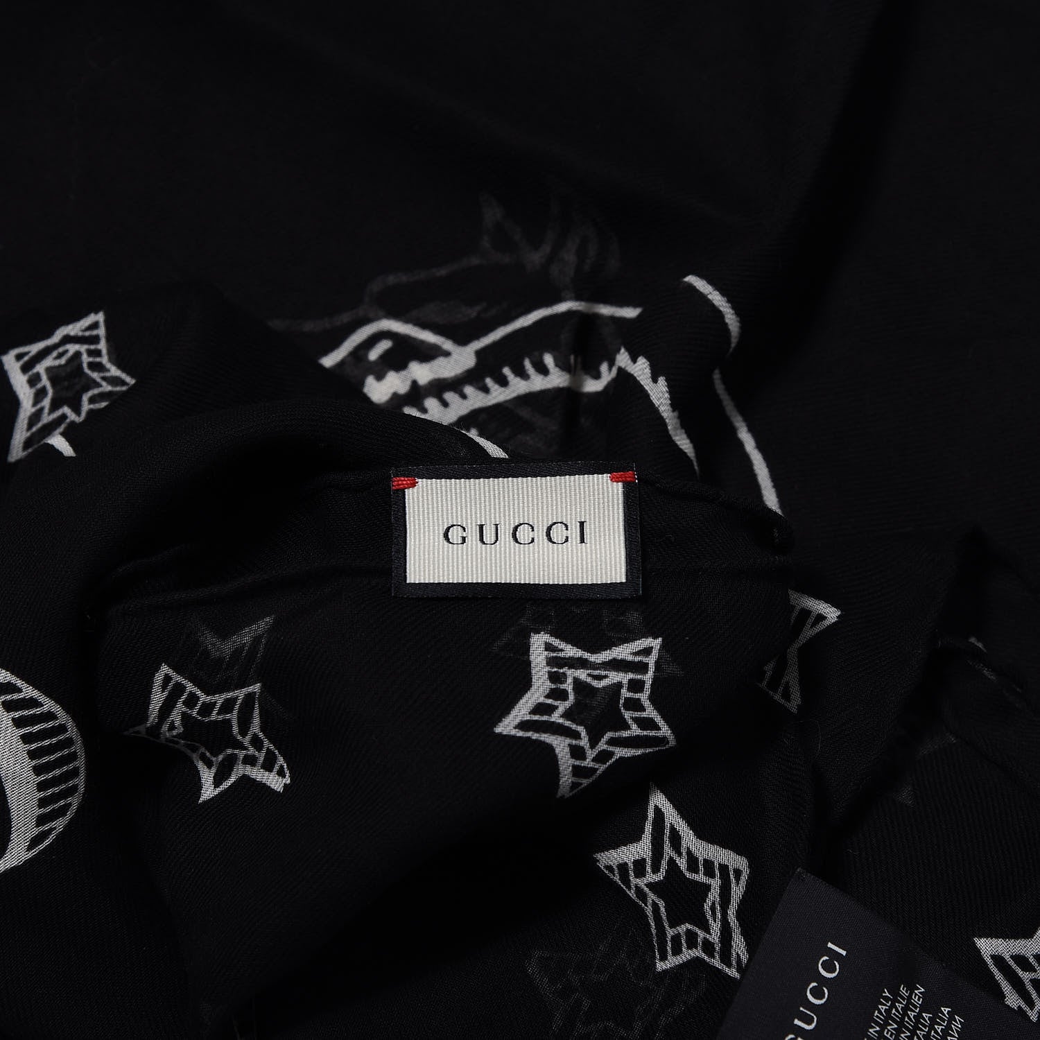 Gucci Cotton Dragon Print Square Scarf Black 2 of 5