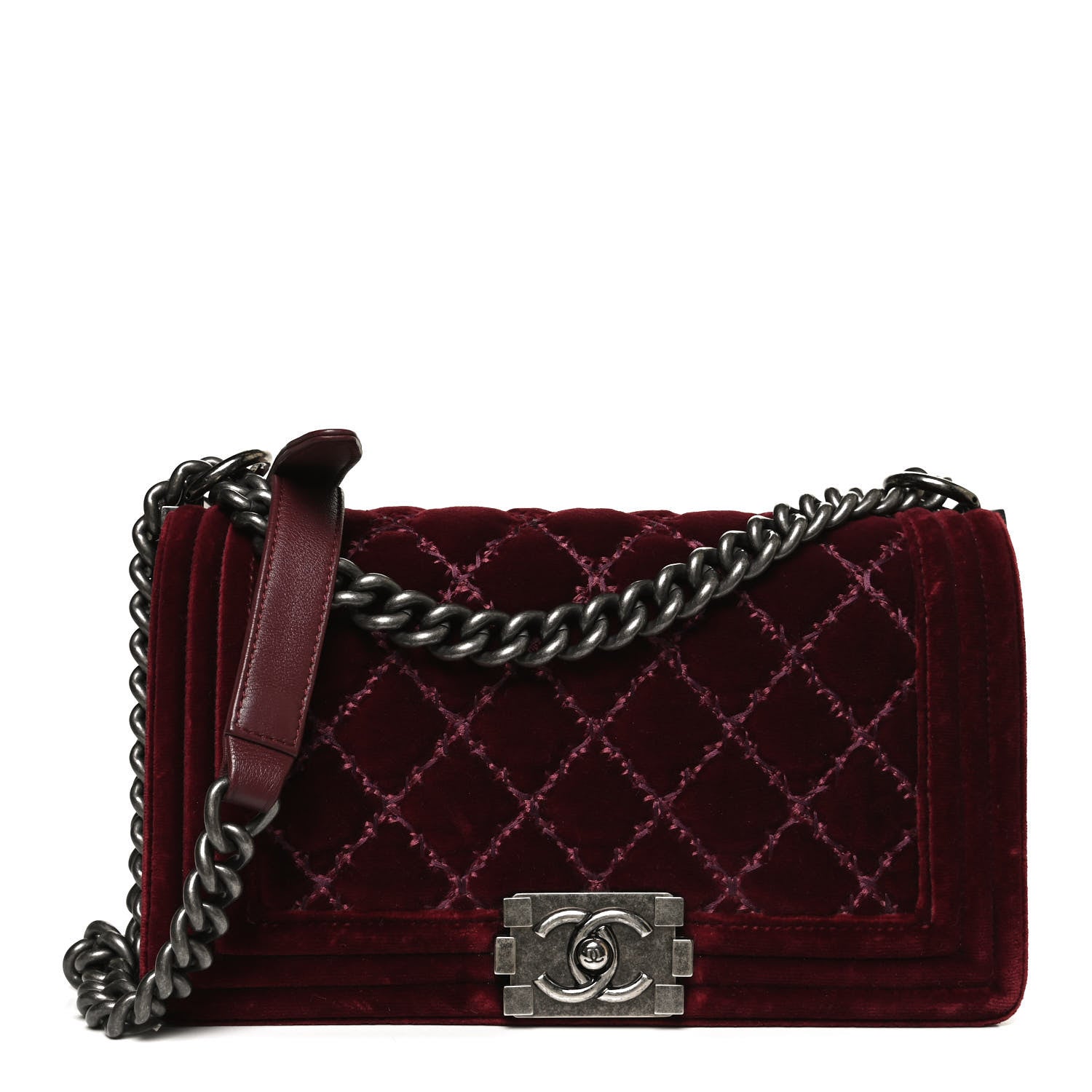 Chanel Velvet Tweed Quilted Medium Boy Flap Burgundy 1 of 10