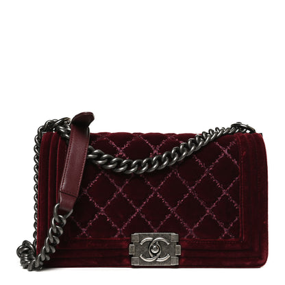 Chanel Velvet Tweed Quilted Medium Boy Flap Burgundy 1 of 10