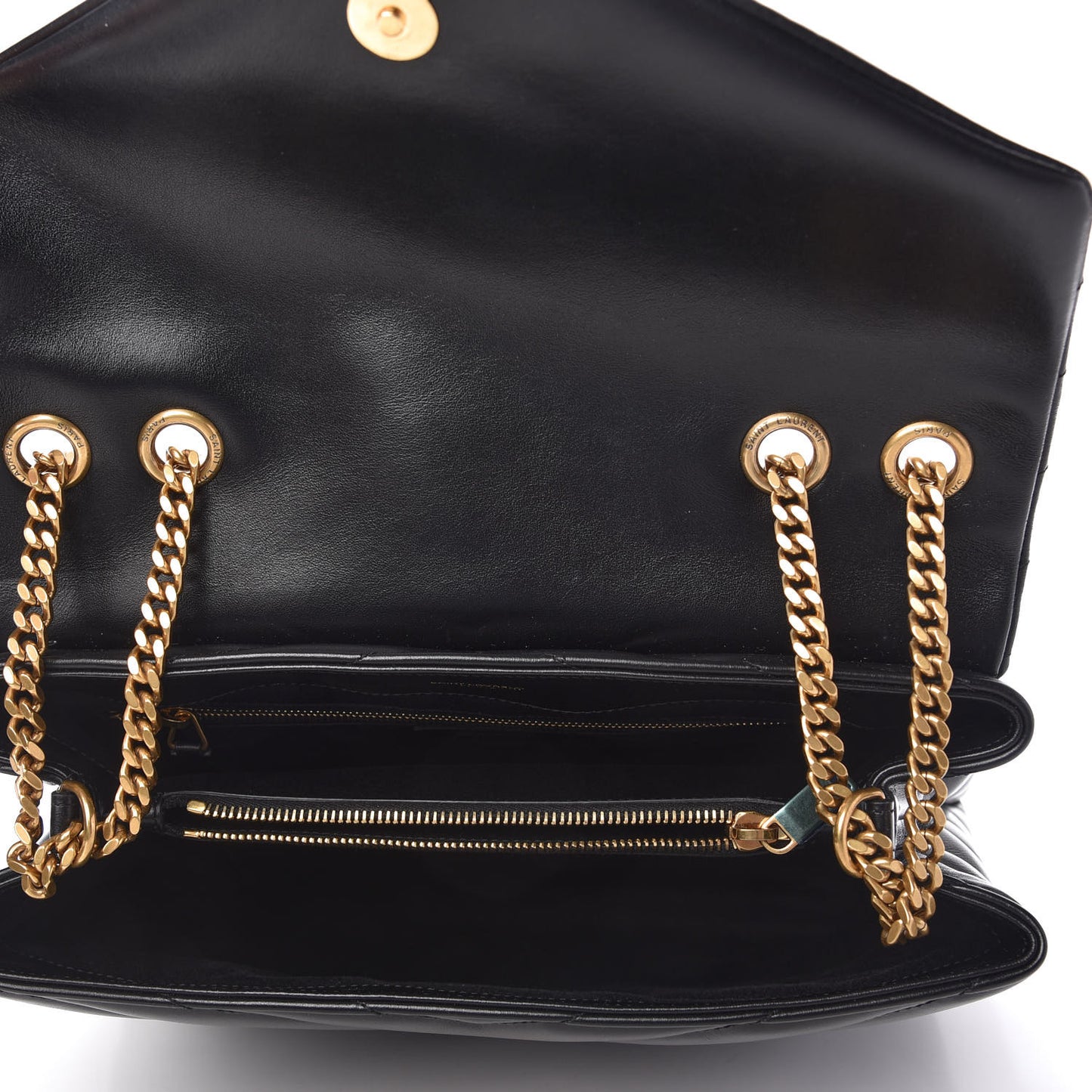 Calfskin Y Quilted Monogram Medium Loulou Chain Satchel Black