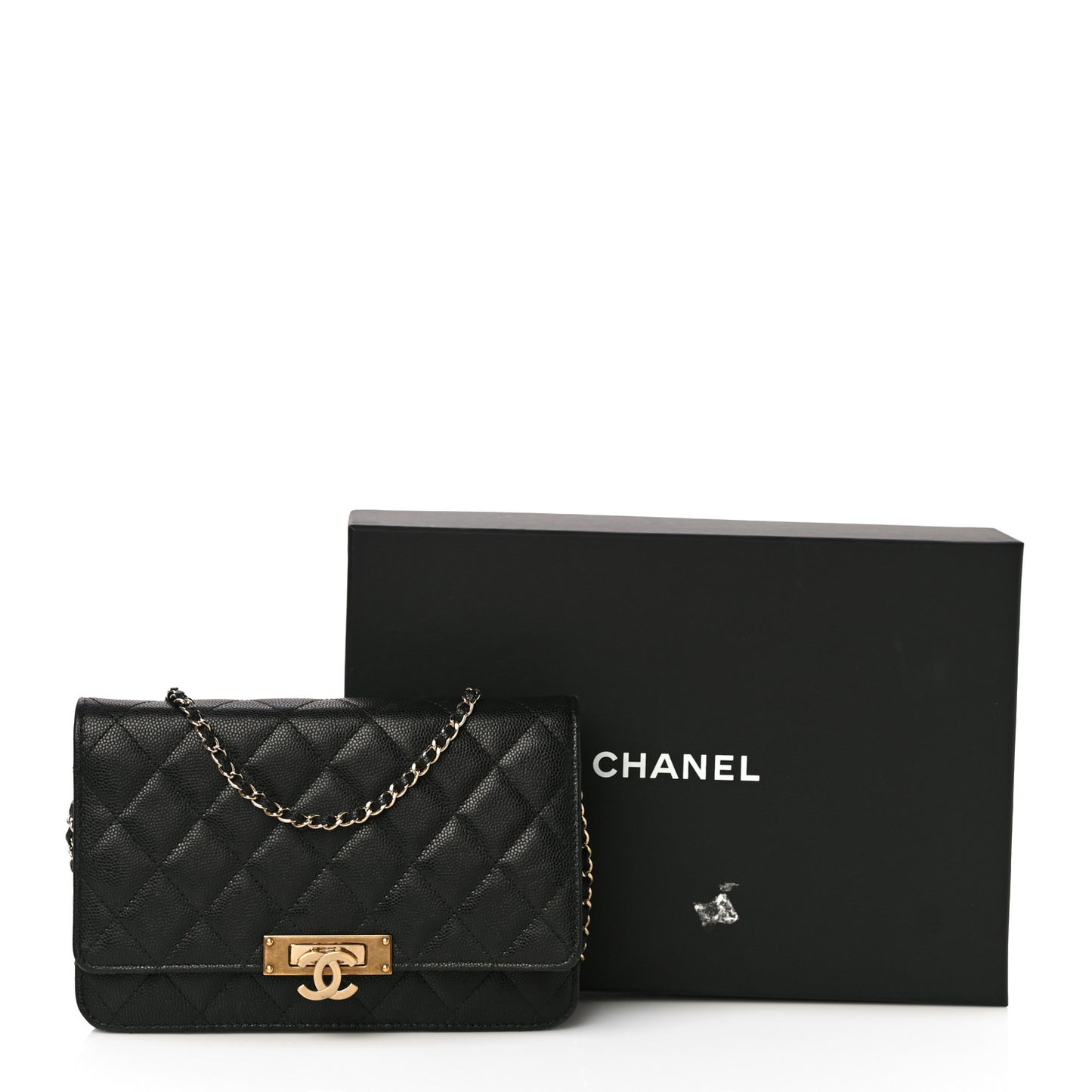 Caviar Quilted Golden Class Wallet On Chain WOC Black