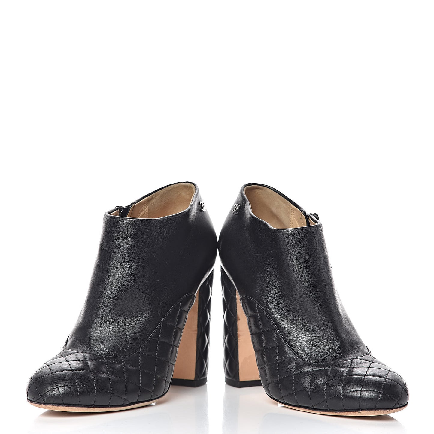 Lambskin Quilted CC Booties 38 Black