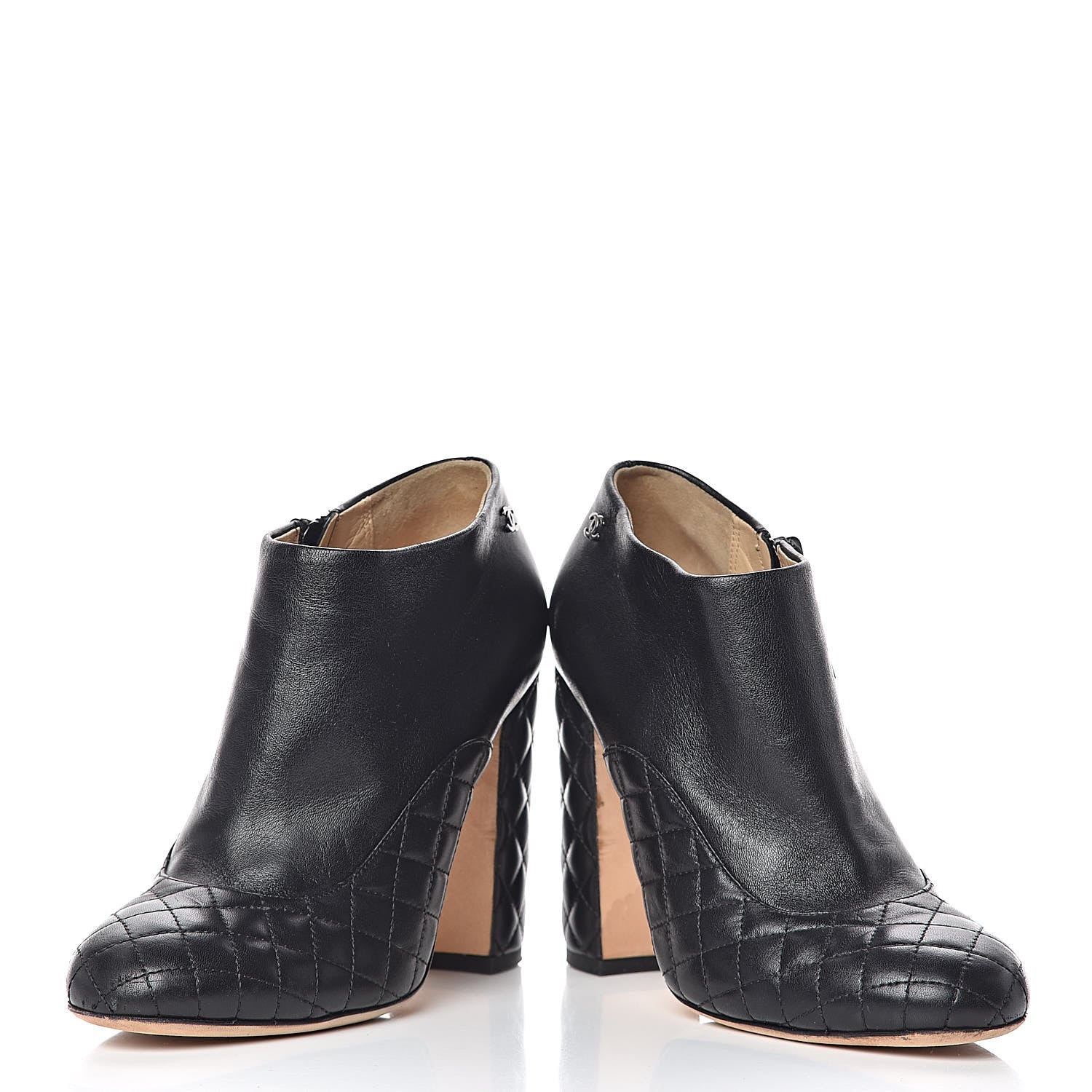 Chanel Lambskin Quilted CC Booties 38 Black 6 of 13