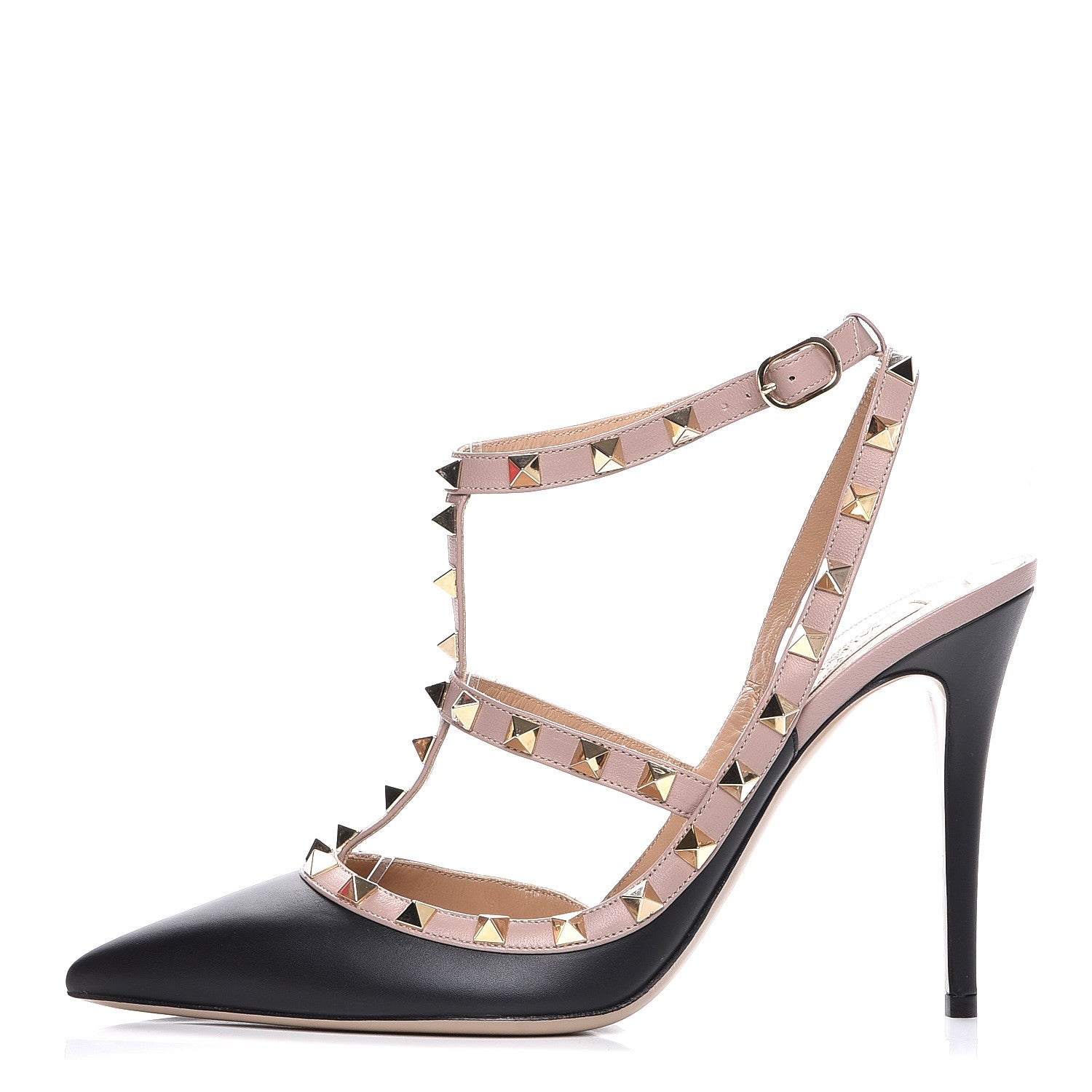 Valentino Garavani Nappa Rockstud Ankle Strap Pumps 40.5 Black Poudre 1 of 7