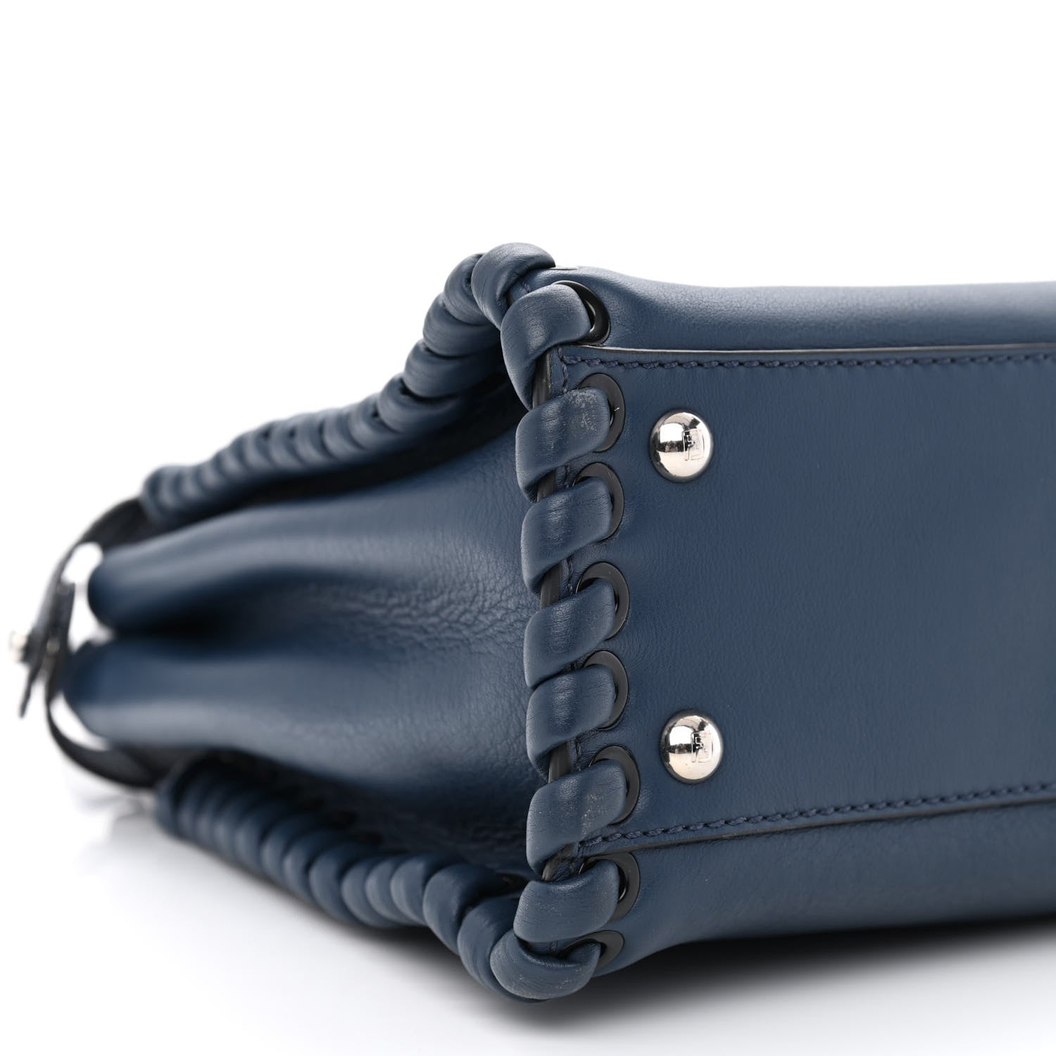 Fendi Calfskin Lace Up Medium Peekaboo Iconic Satchel Blue 10 of 13