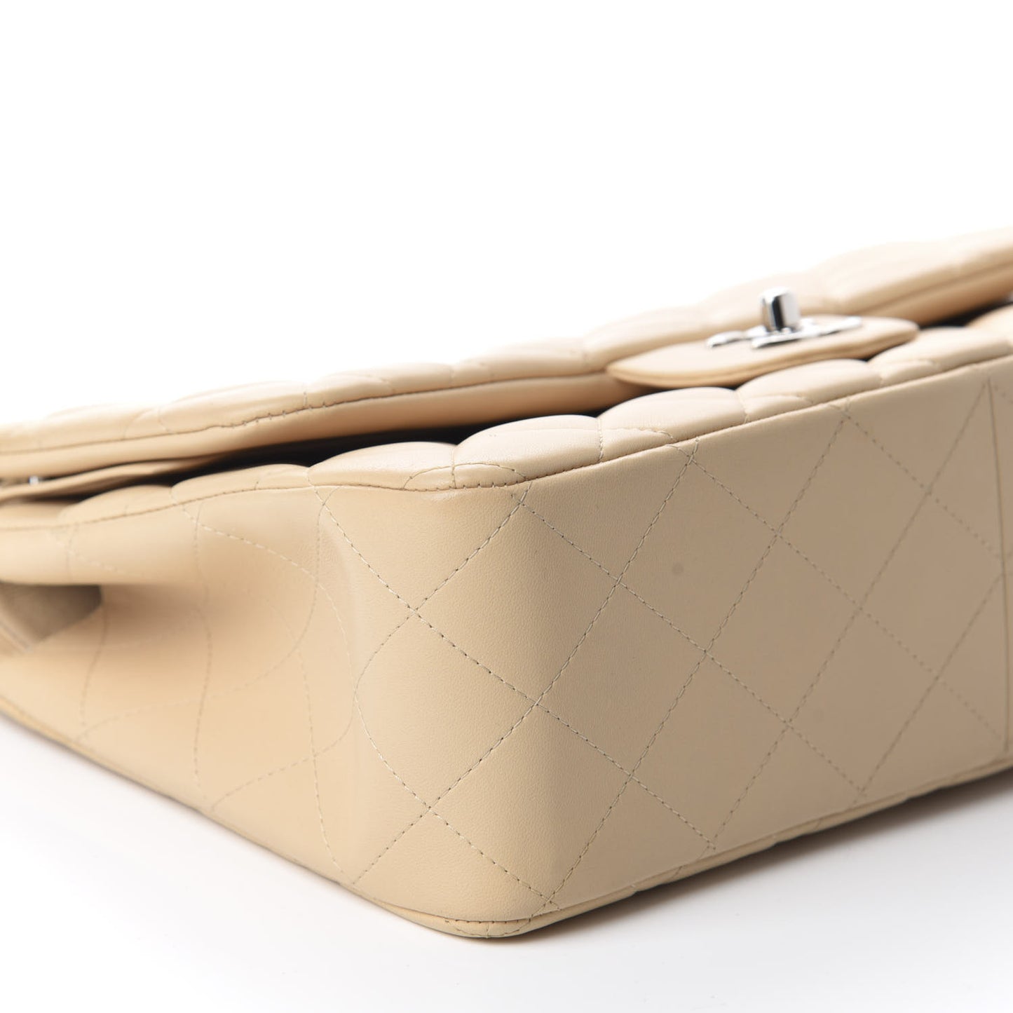 Lambskin Quilted Jumbo Double Flap Beige Clair