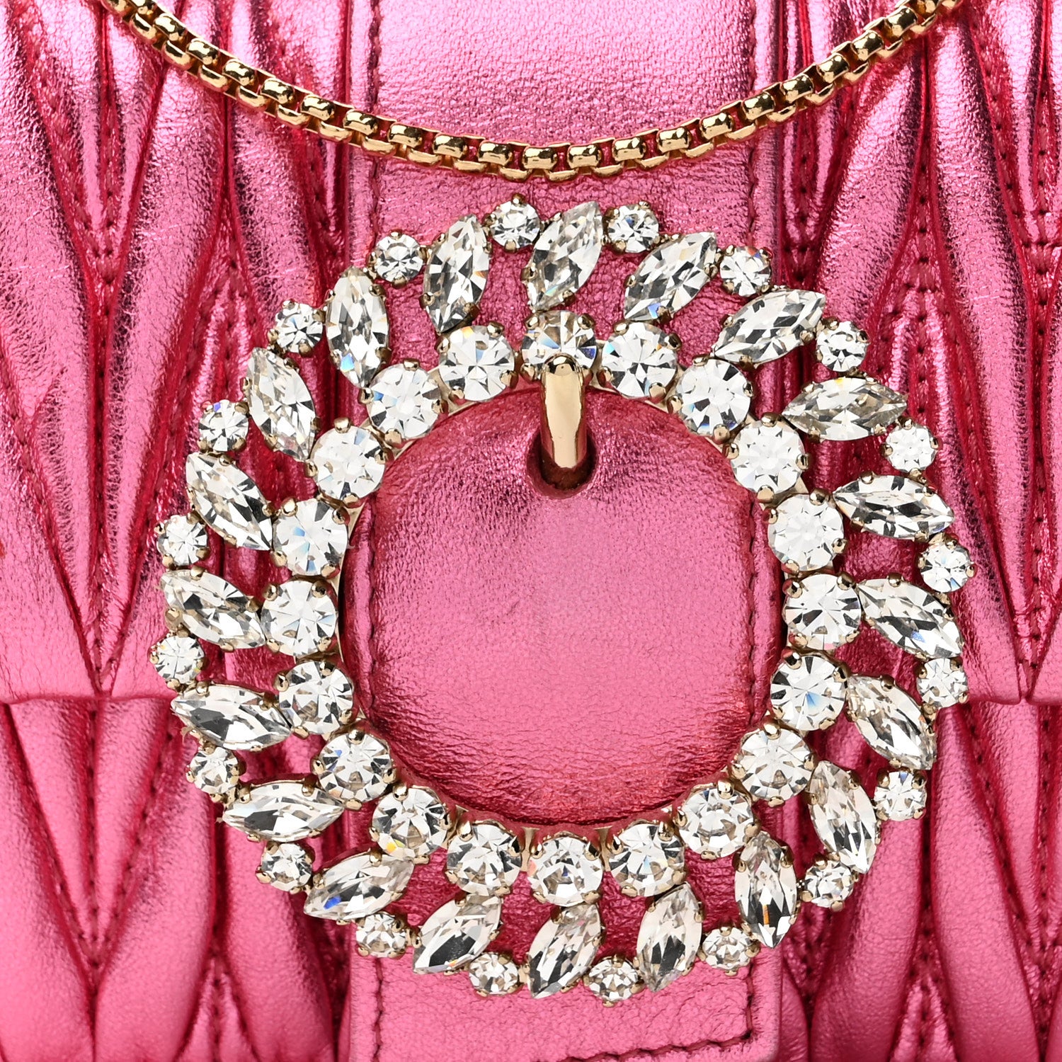 Miu Miu Metallic Nappa Matelasse Crystal Embellished Lady Crossbody Pink 9 of 12