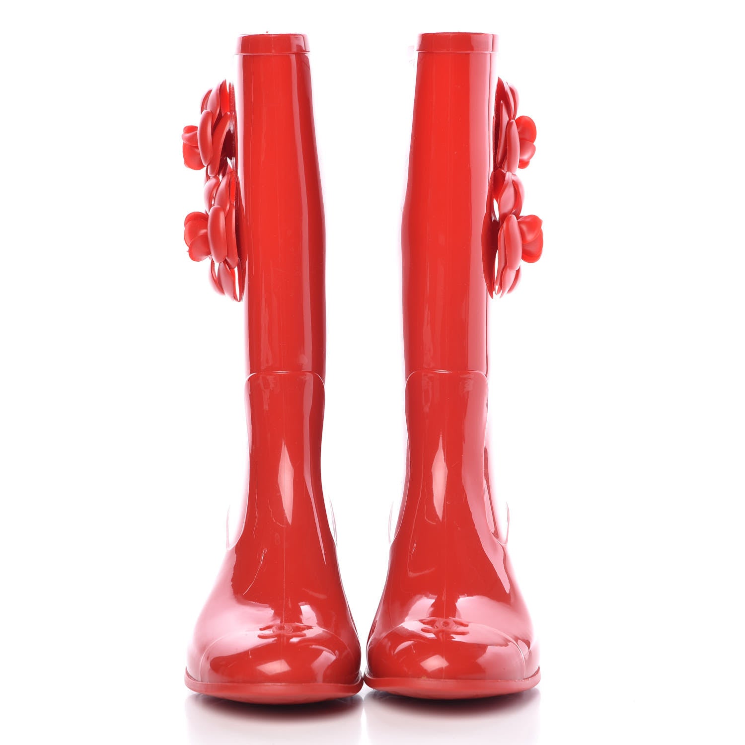 Chanel Rubber Camellia Rain Boots 36 Red 2 of 18