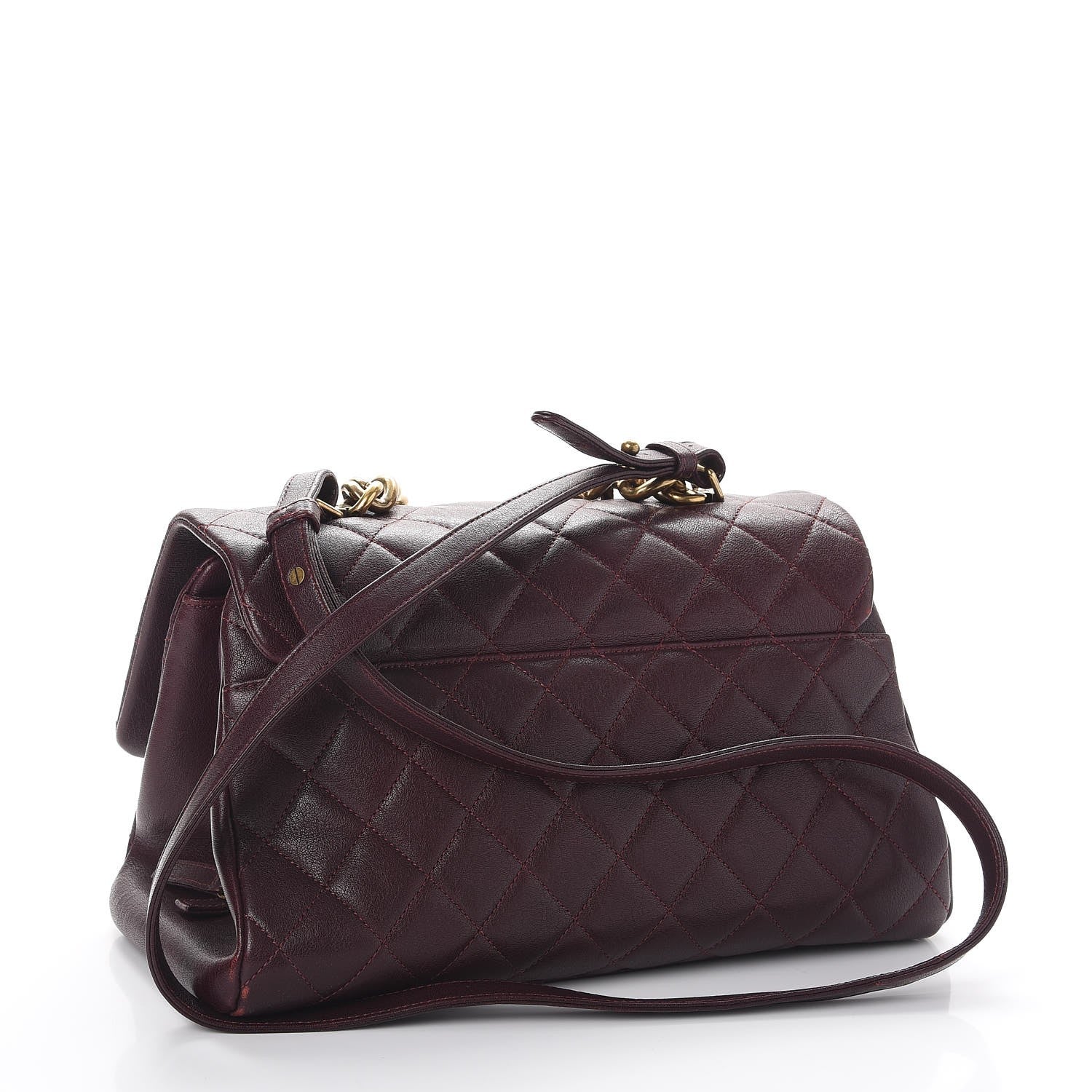 Chanel Shiny Sheepskin Quilted Large Trapezio Flap Dark Burgundy 3 of 13