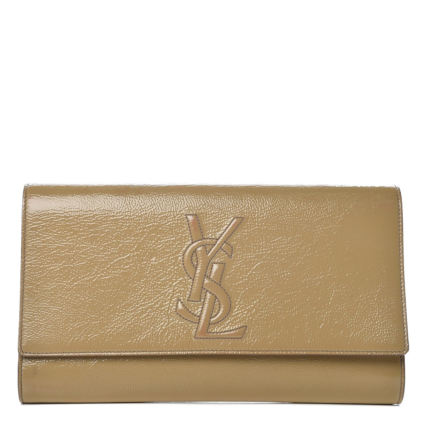 Textured Patent Calfskin Monogram Large Belle De Jour Clutch Beige
