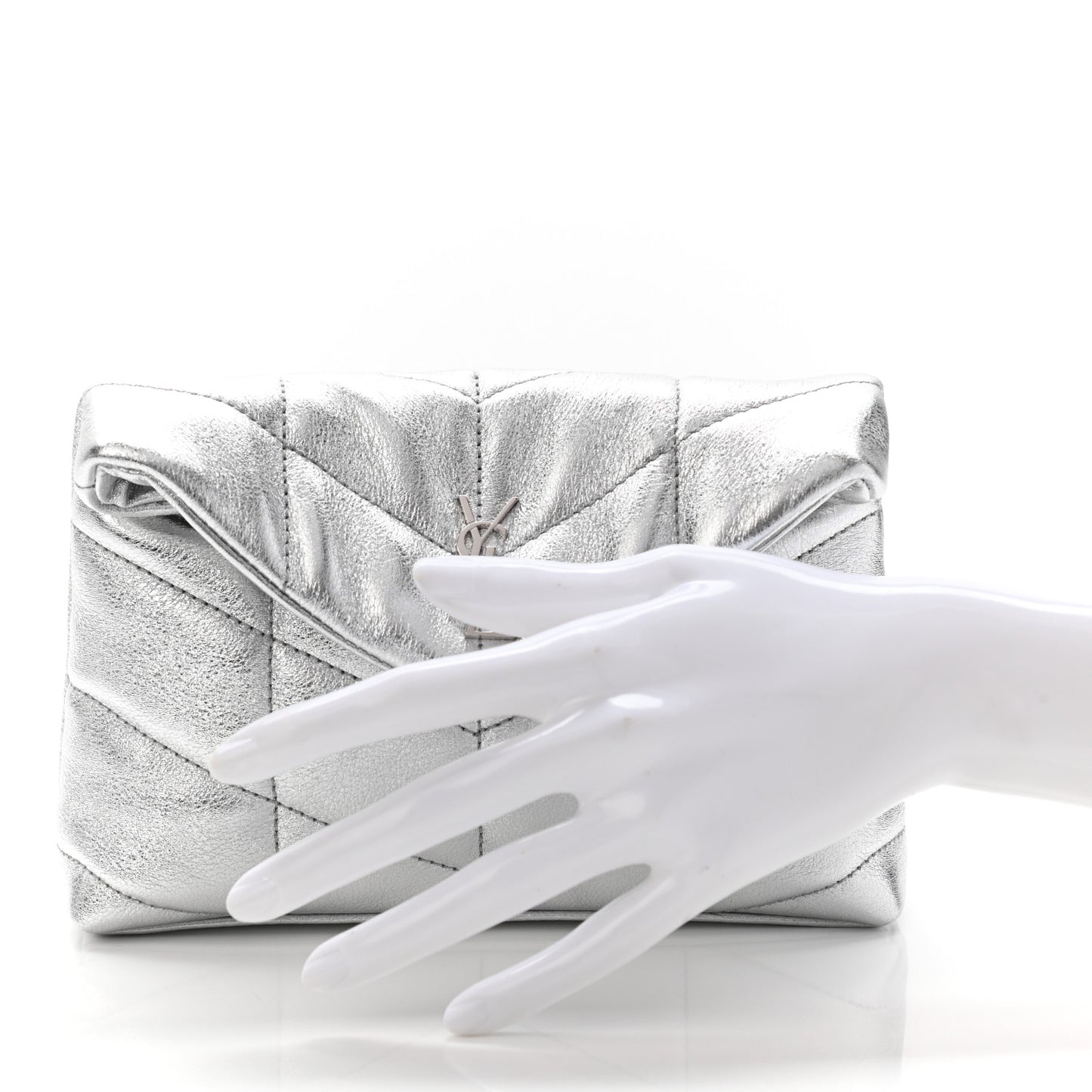 Metallic Lambskin Monogram Loulou Puffer Pouch Clutch Silver