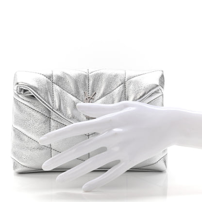 Saint Laurent Metallic Lambskin Monogram Loulou Puffer Pouch Clutch Silver 2 of 8