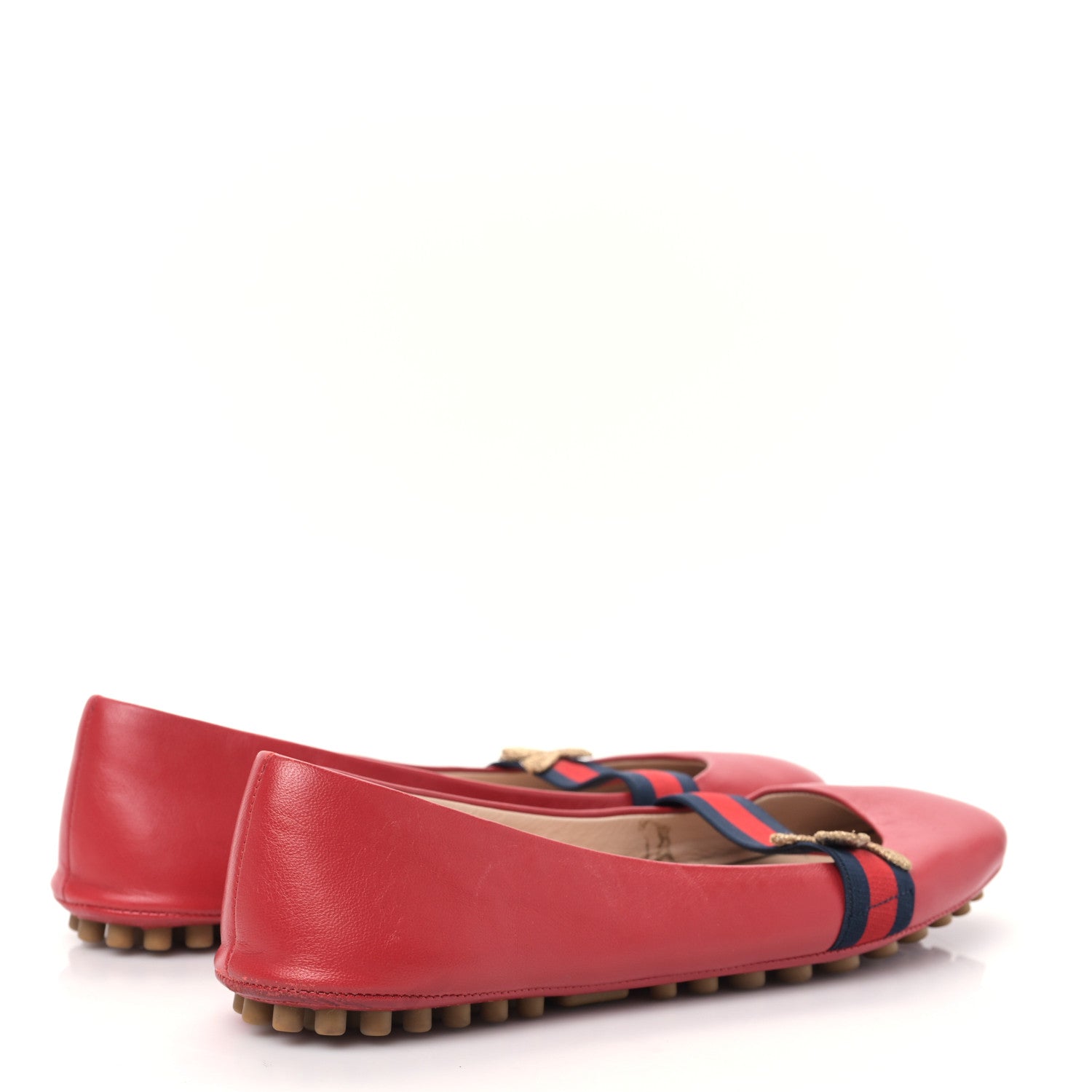 Gucci Calfskin Bayadere Bee Ballerina Flats 37 Hibiscus Red 4 of 8