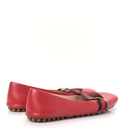 Gucci Calfskin Bayadere Bee Ballerina Flats 37 Hibiscus Red 4 of 8