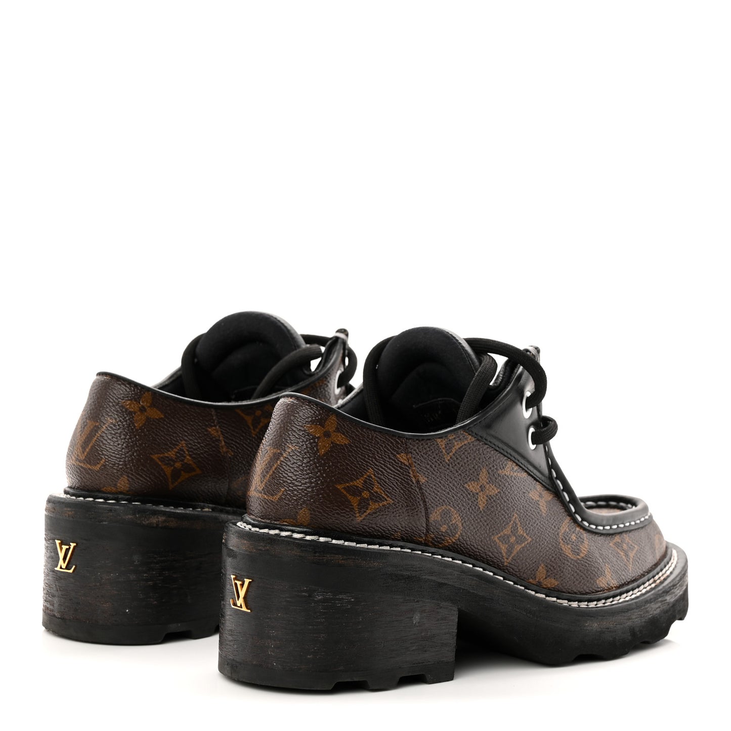 Monogram Calfskin Beaubourg Platform Derby Shoes 37.5 Brown