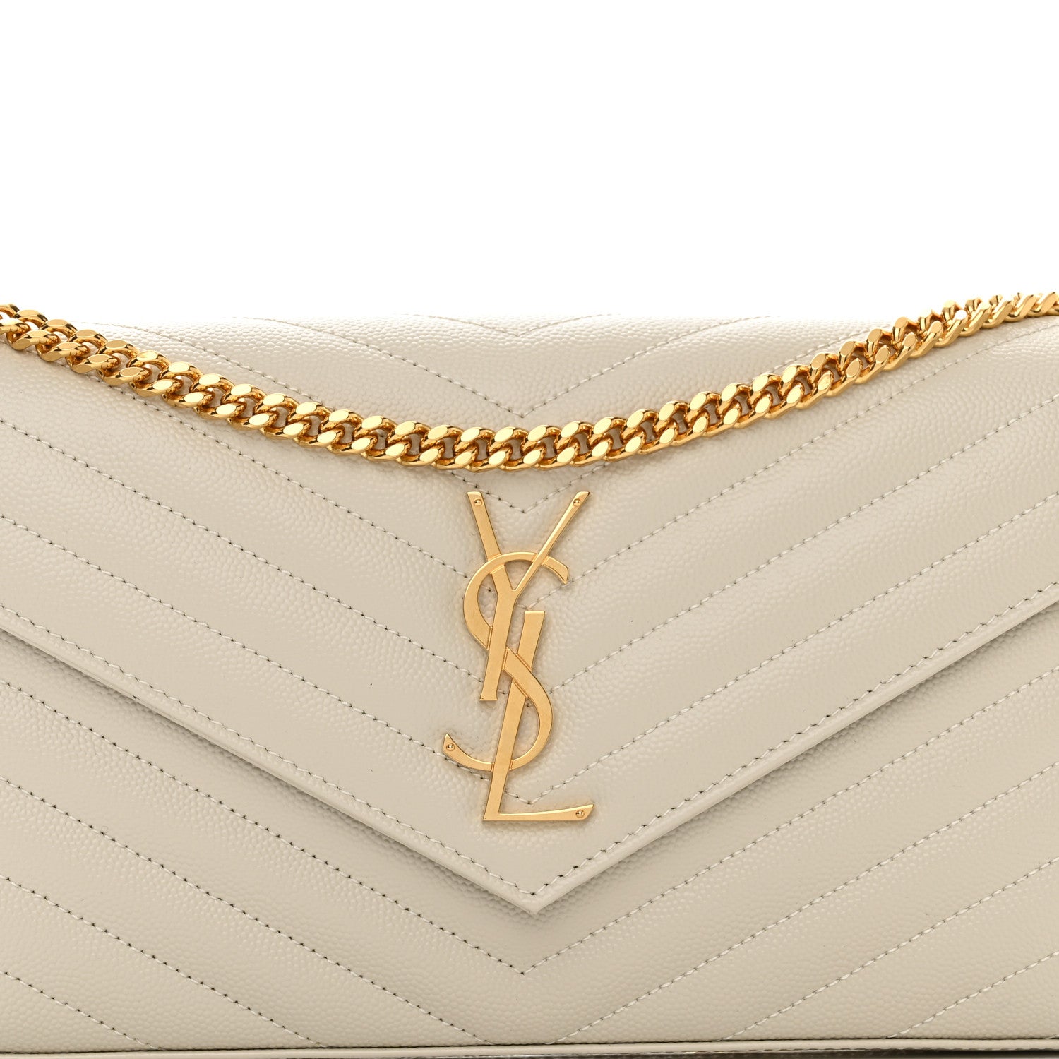 Saint Laurent Grain De Poudre Matelasse Chevron Monogram Chain Wallet Crema Soft 7 of 10
