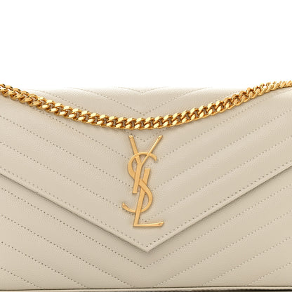 Saint Laurent Grain De Poudre Matelasse Chevron Monogram Chain Wallet Crema Soft 7 of 10