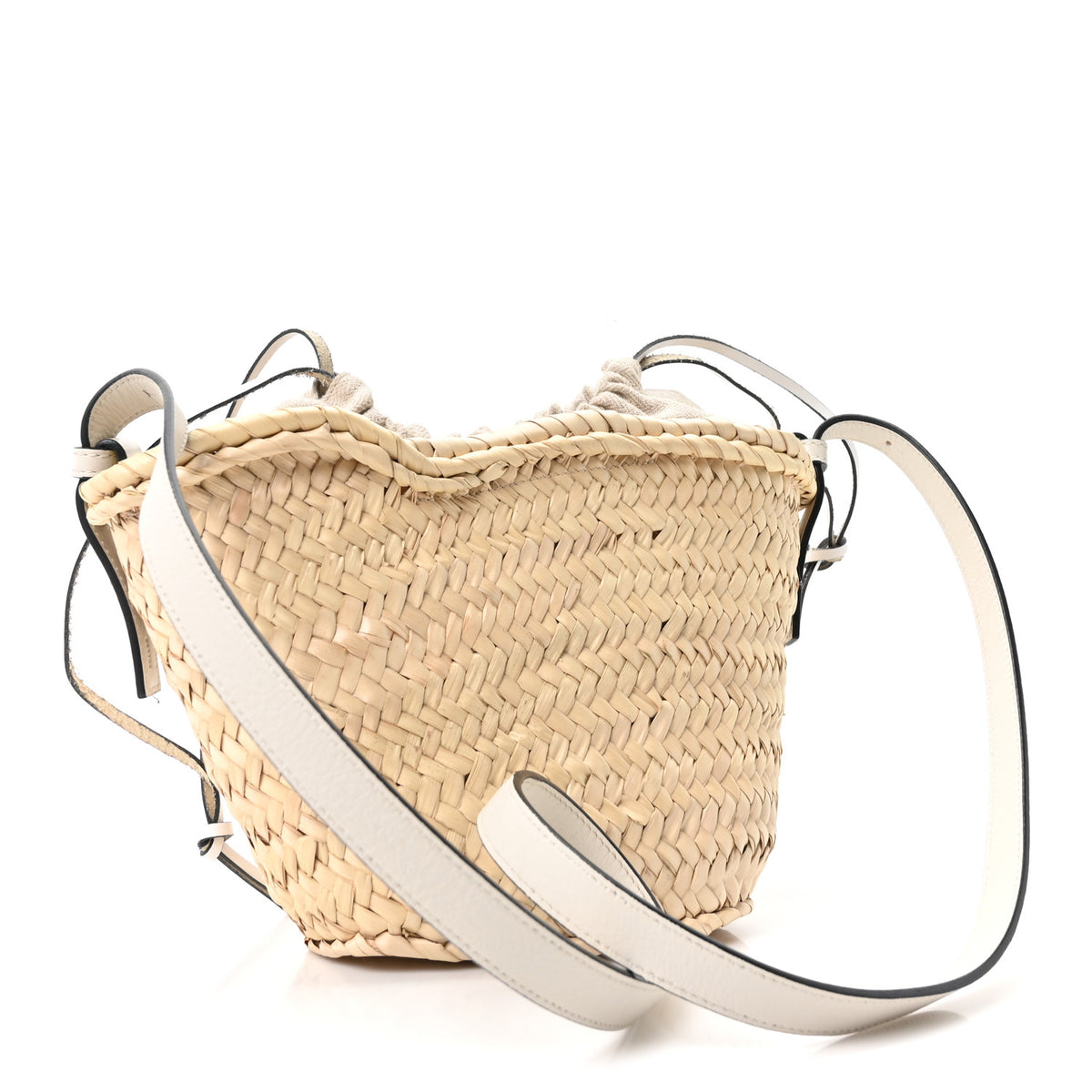 Raffia Drawstring Basket Tote Bag Natural White