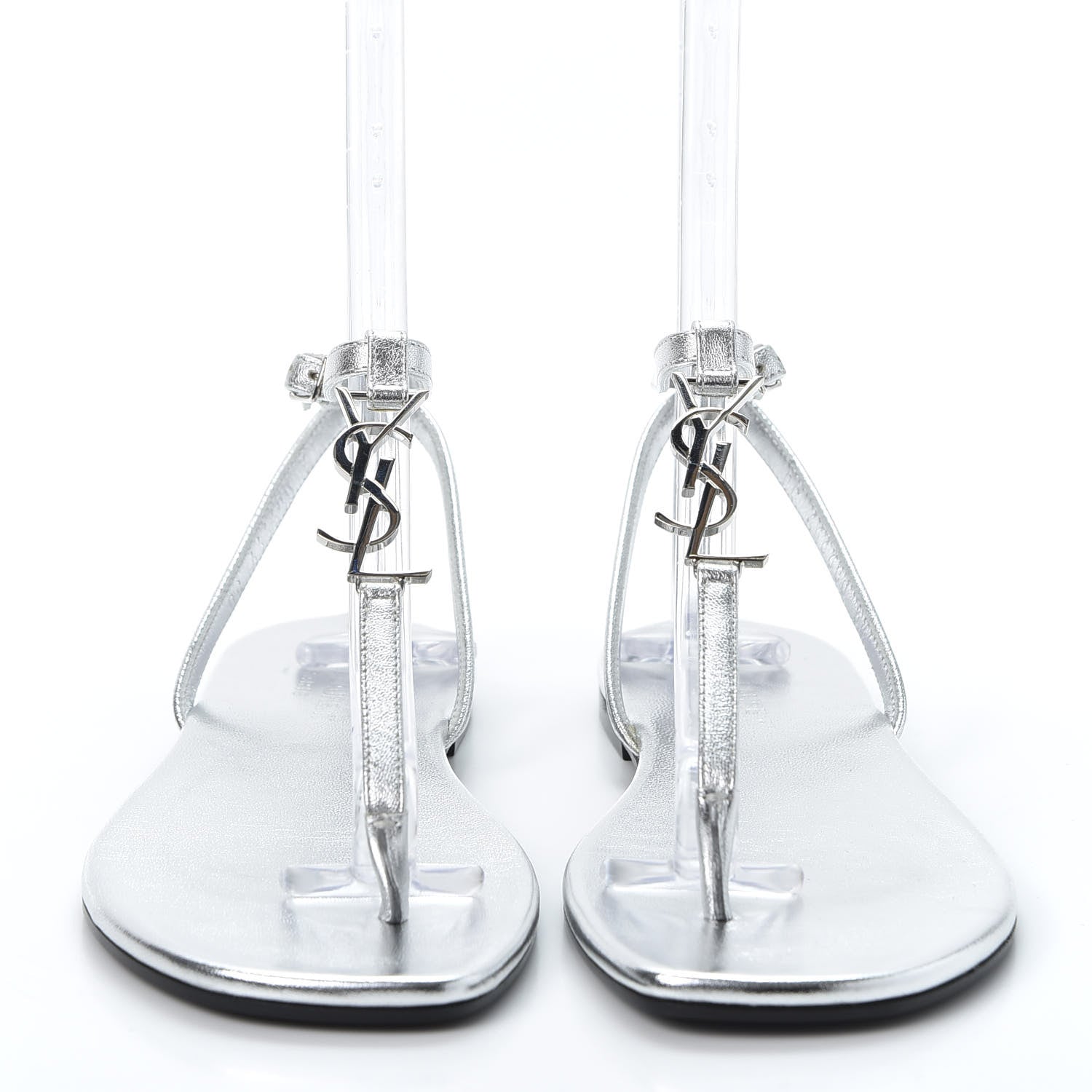 Saint Laurent Metallic Lambskin Nu Pieds 05 Thong Sandals 37 Argento 3 of 9