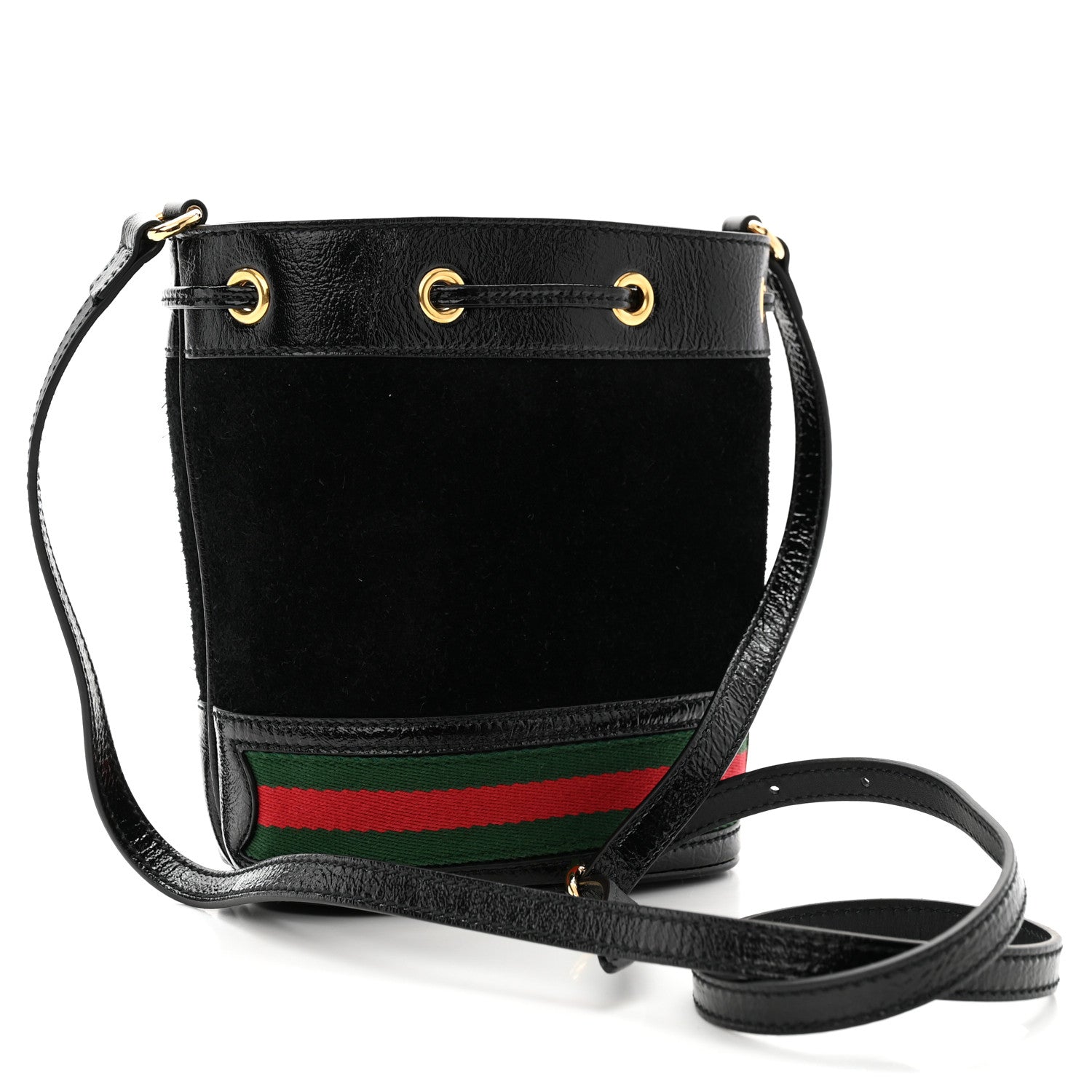 Gucci Suede Patent Web Mini Ophidia Bucket Bag Black 3 of 10