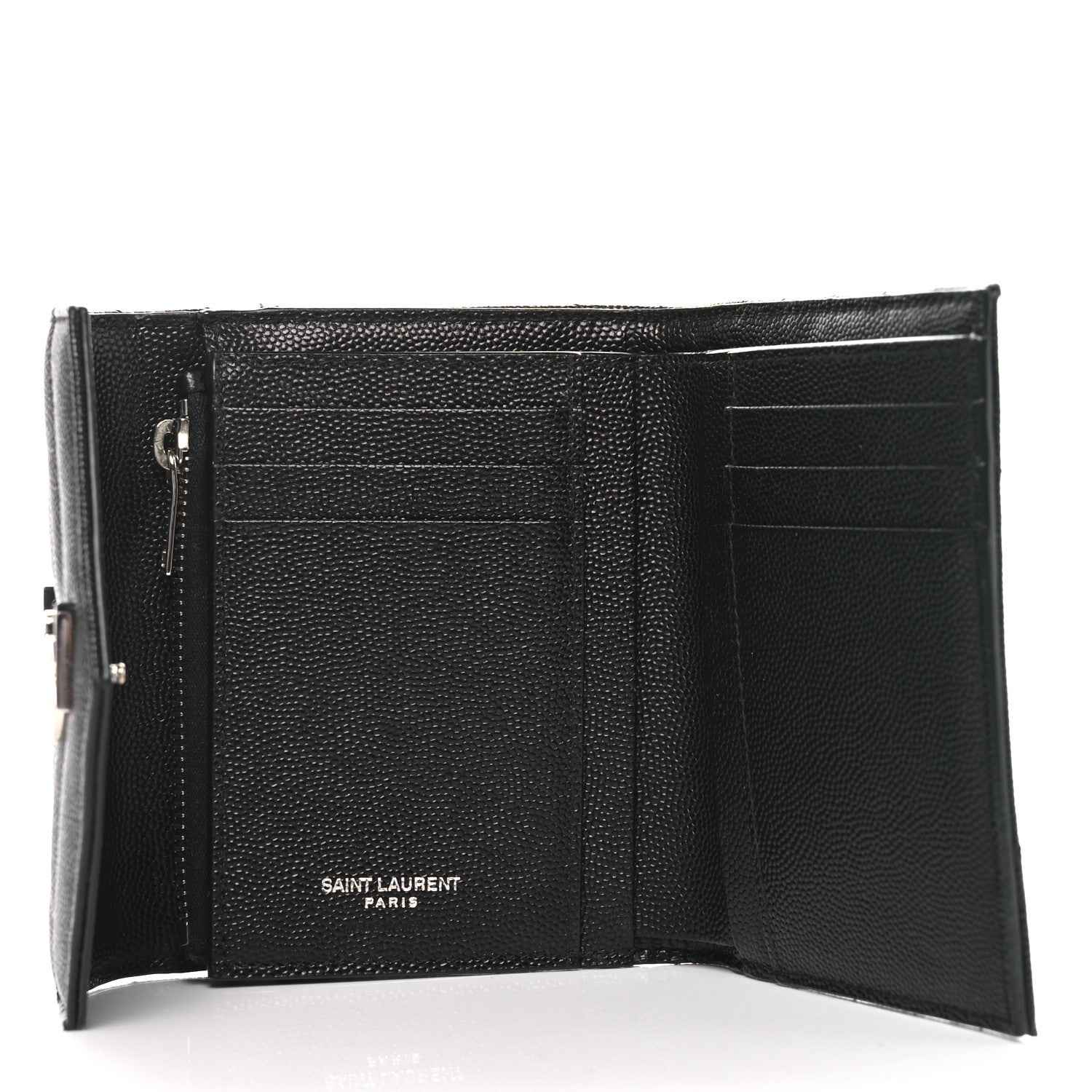 Saint Laurent Grain De Poudre Matelasse Chevron Monogram Compact Tri Fold Wallet Black 5 of 7