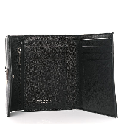 Saint Laurent Grain De Poudre Matelasse Chevron Monogram Compact Tri Fold Wallet Black 5 of 7