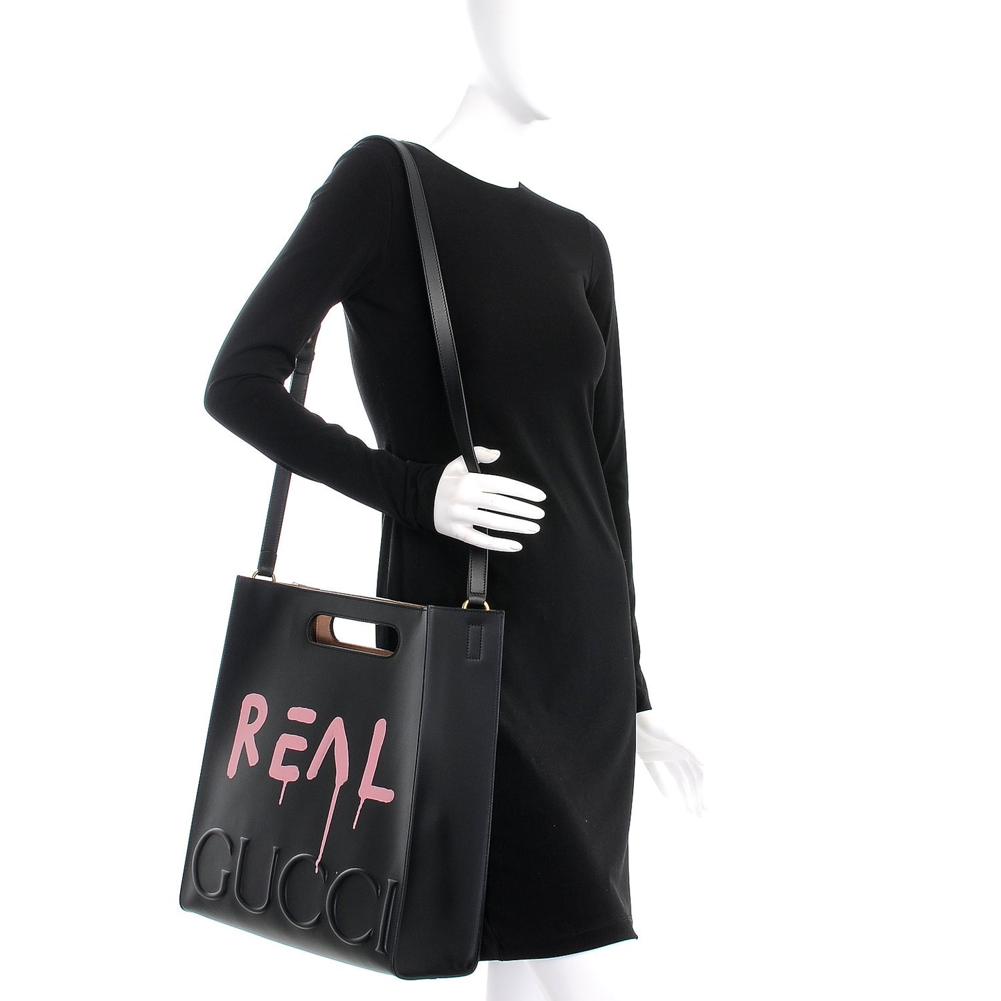 Calfskin GucciGhost Real Medium XL Tote Black Pink