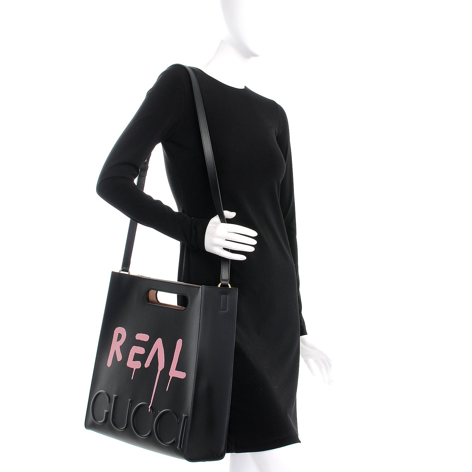 Gucci Calfskin GucciGhost Real Medium XL Tote Black Pink 2 of 7