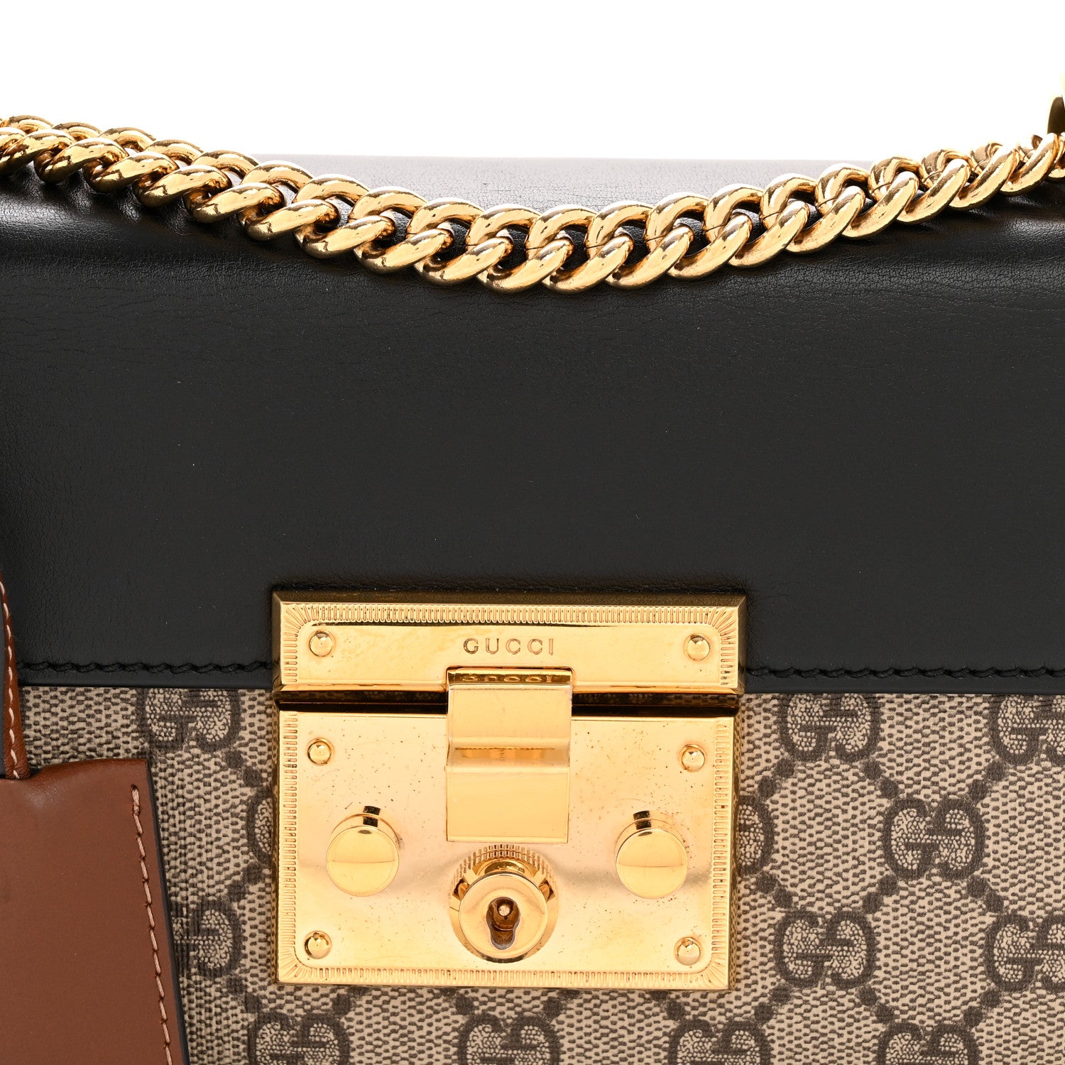 Gucci GG Supreme Monogram Calfskin Small Padlock Shoulder Bag Beige Black Cuir 8 of 13
