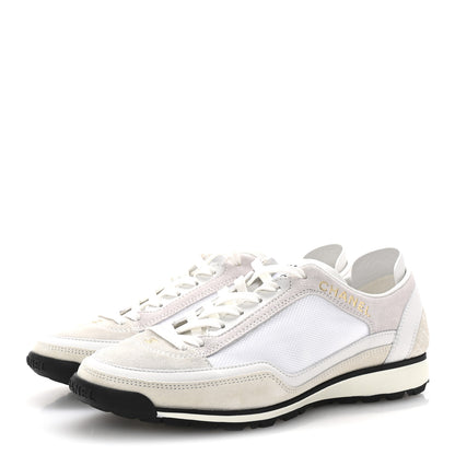 Chanel Suede Calfskin Fabric CC Sneakers 36 Light Pink White 4 of 10