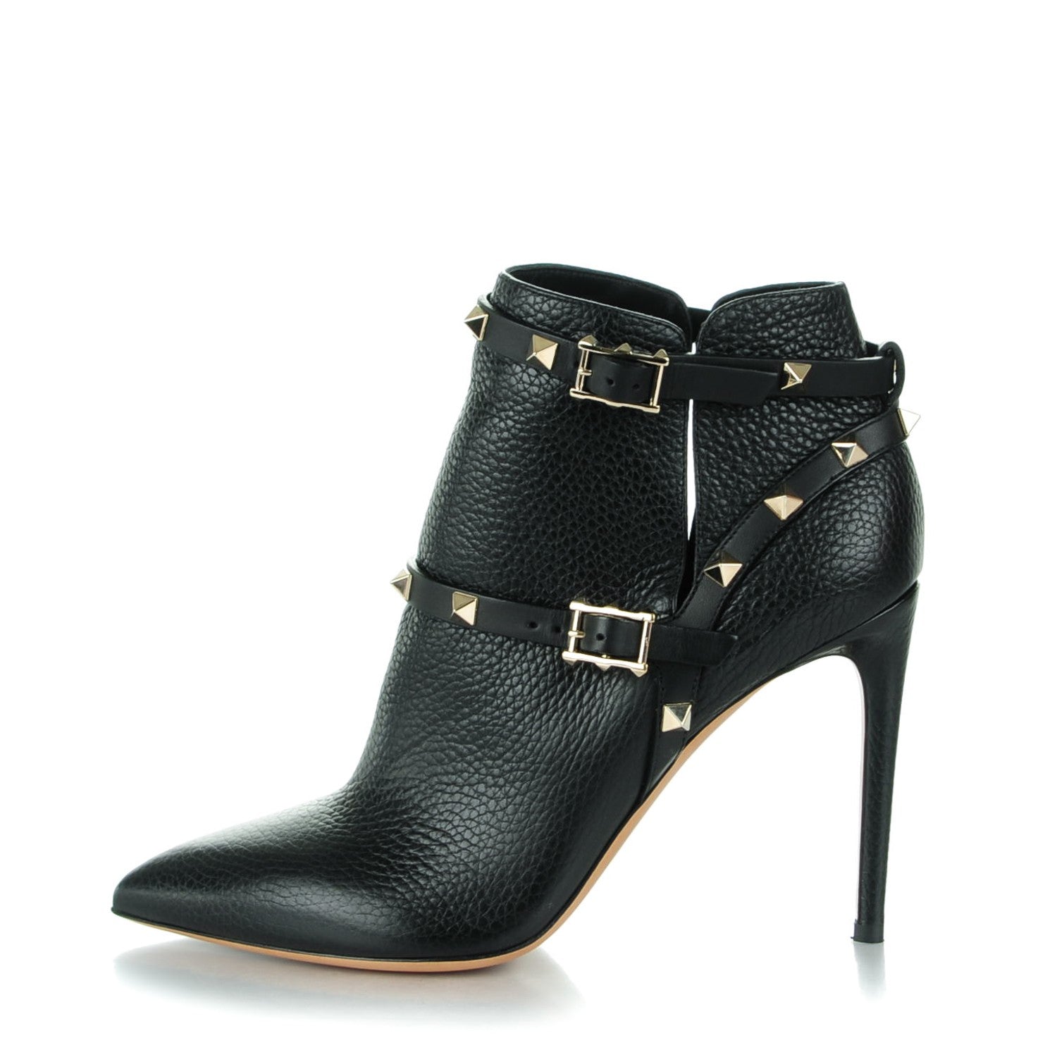 Valentino Garavani Grained Calfskin Rockstud Double Buckle 100mm Ankle Boots 38.5 Black 1 of 7