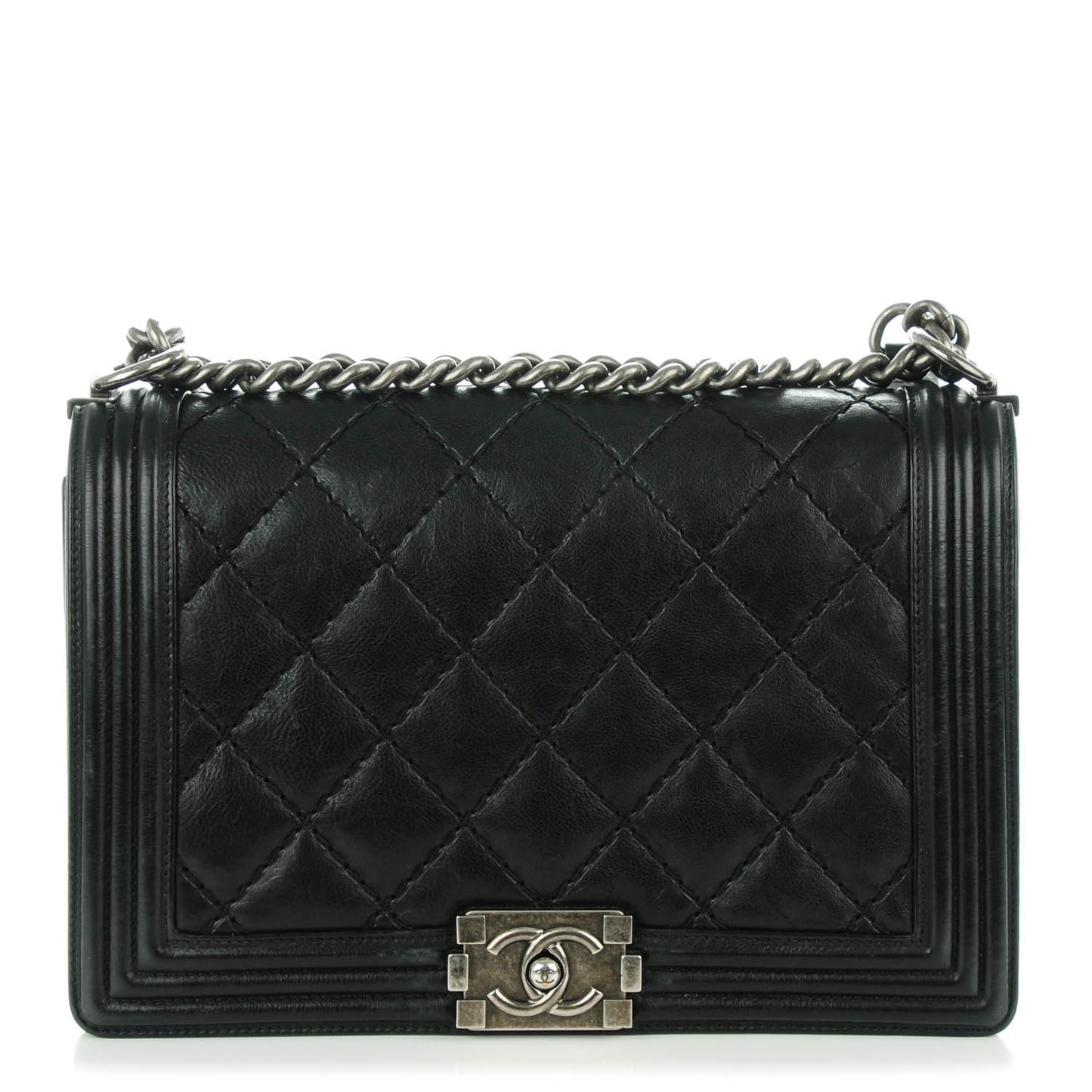 Calfskin Quilted Double Stitch New Medium Boy Flap Black