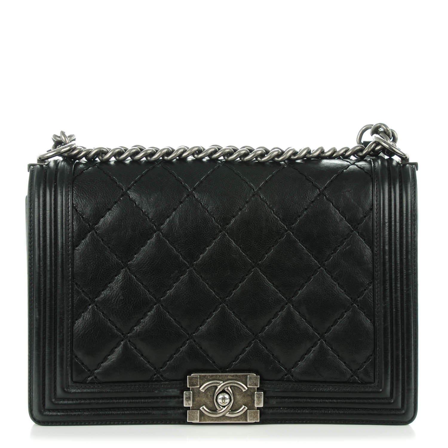 Chanel Calfskin Quilted Double Stitch New Medium Boy Flap Black 1 of 8