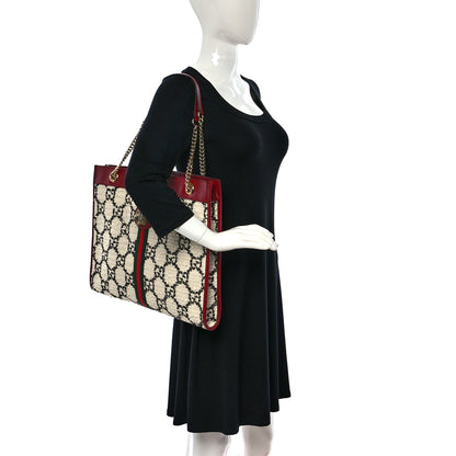 Gucci Tweed GG Monogram Large Rajah Chain Tote White Black Romantic Cherry 2 of 10