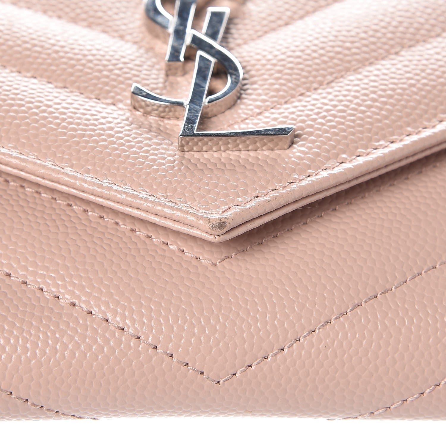 Saint Laurent Grain De Poudre Matelasse Chevron Small Monogram Envelope Wallet Pale Blush 7 of 9
